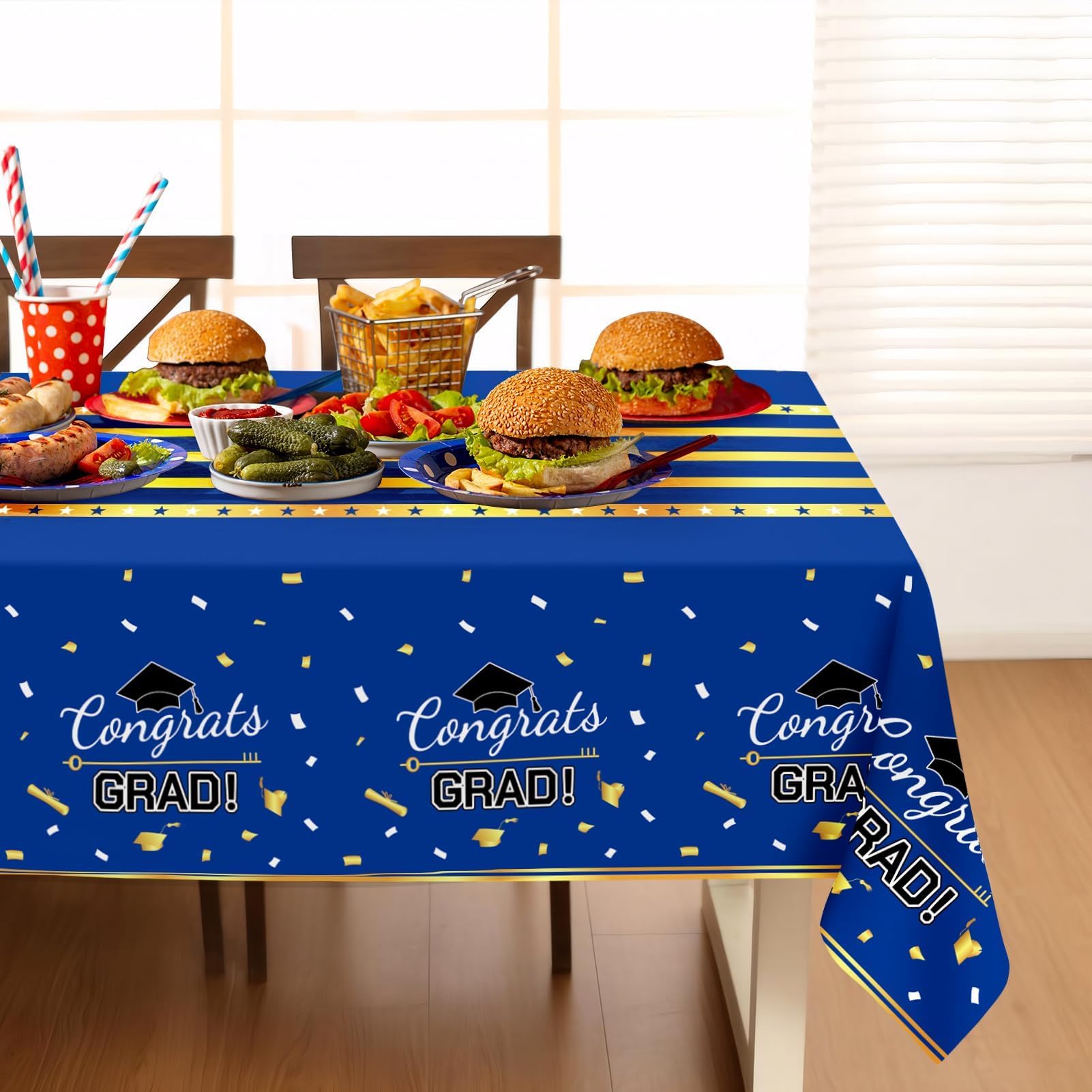 Childom 3 Pack Graduation Tablecloth,Graduation Decorations Class of 2026 Graduation Party Decorations,54"x108" Black and Gold Plastic Table Cloth Disposable for Home,School,Birthday,Wedding,Parties