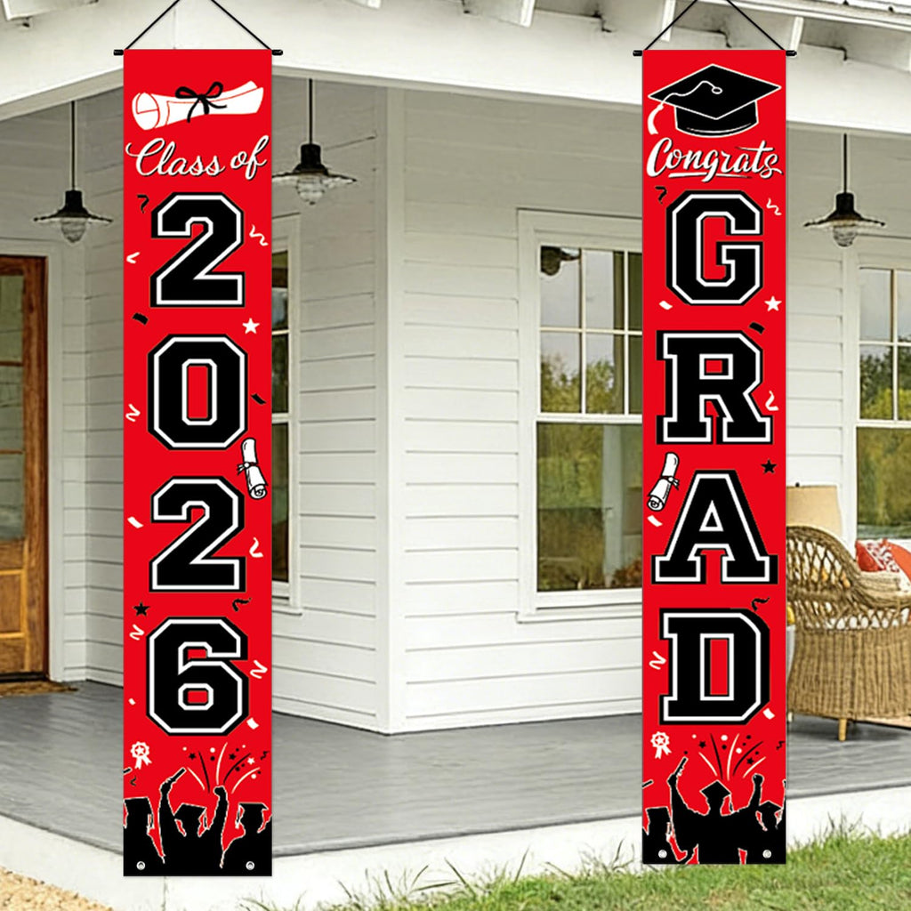 Graduation Decorations 2026 Porch Banner, Black and Gold Graduation Banner Class of 2026, Congrats Grad Decorations for Door and Porch Party Supplies