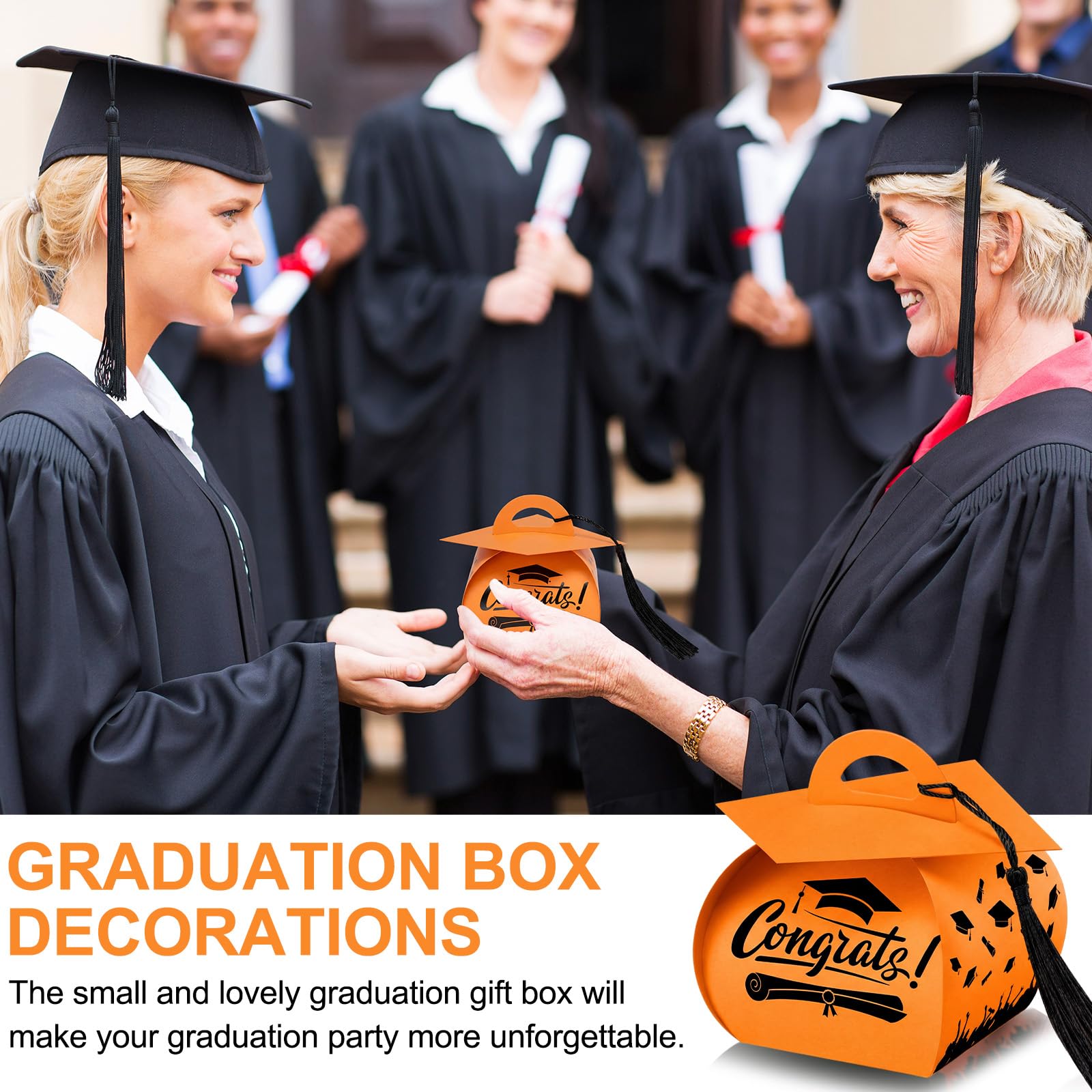 Spakon 30 Pcs Graduation Cap Gift Box Graduation Party Favors Candy Boxes Treat Box with Tassel Table Centerpieces Class of 2026 Grad Decorations(Blue, Gold)