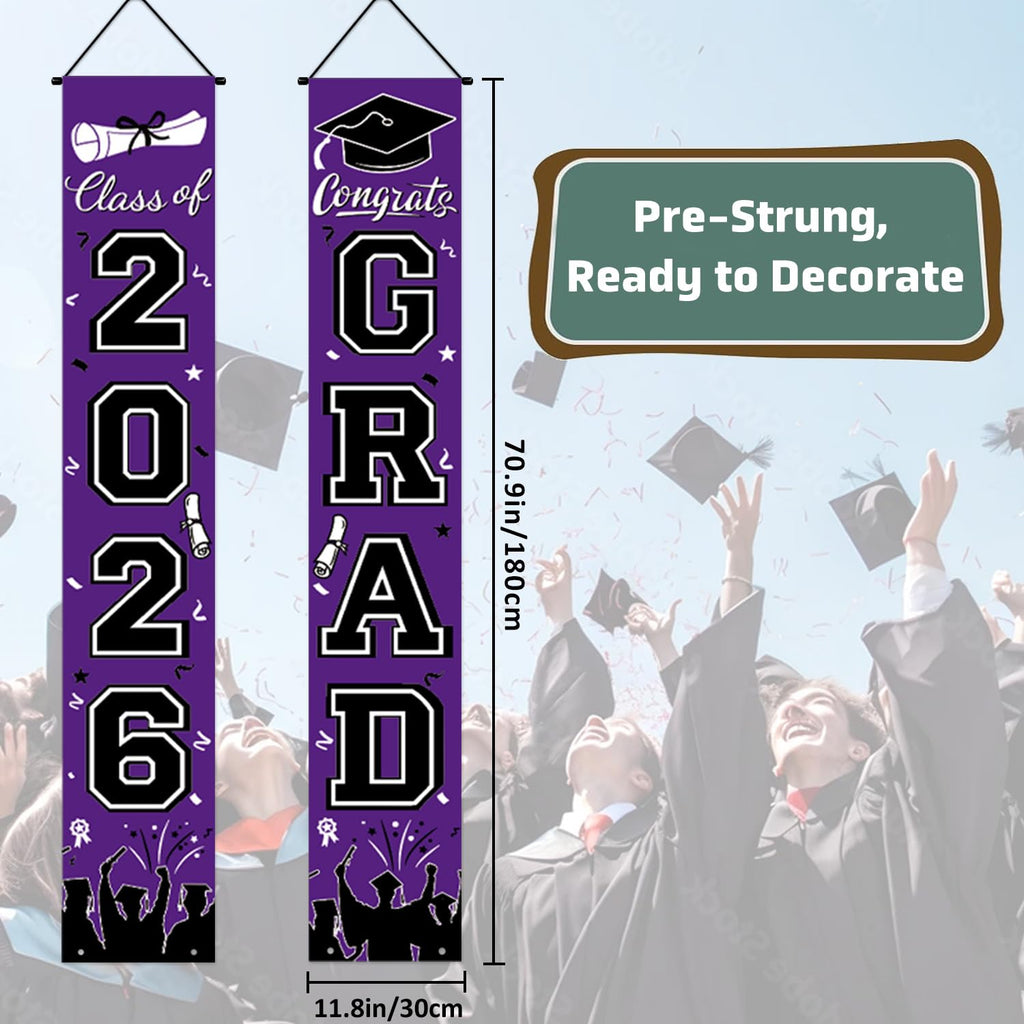 Graduation Decorations 2026 Porch Banner, Black and Gold Graduation Banner Class of 2026, Congrats Grad Decorations for Door and Porch Party Supplies