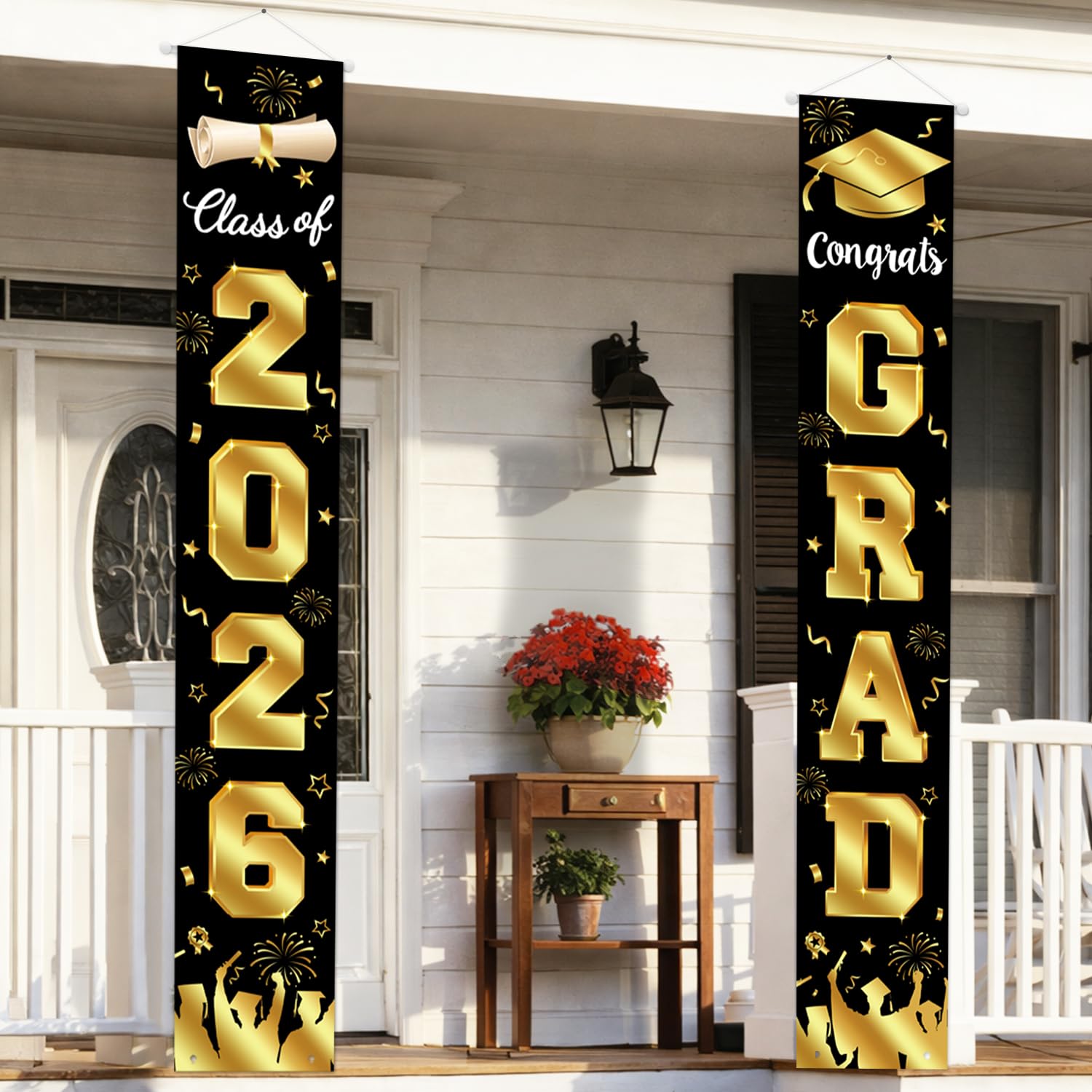 Graduation Decorations 2026 Porch Banner, Black and Gold Graduation Banner Class of 2026, Congrats Grad Decorations for Door and Porch Party Supplies