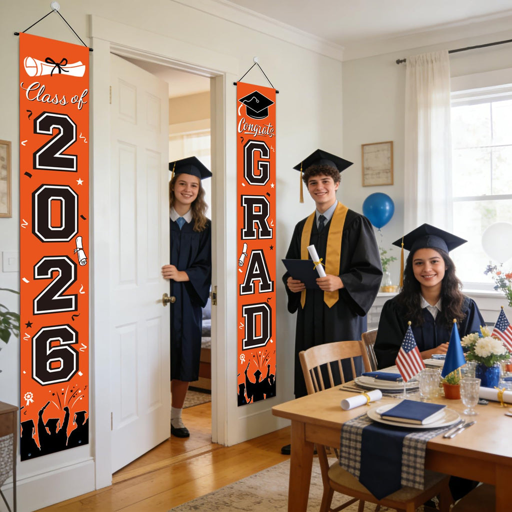 Graduation Decorations 2026 Porch Banner, Black and Gold Graduation Banner Class of 2026, Congrats Grad Decorations for Door and Porch Party Supplies