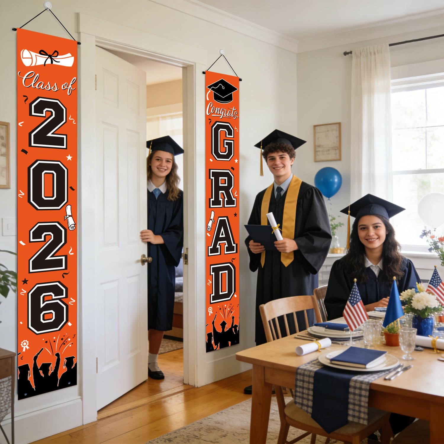 Graduation Decorations 2026 Porch Banner, Black and Gold Graduation Banner Class of 2026, Congrats Grad Decorations for Door and Porch Party Supplies