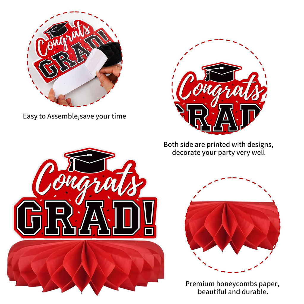 10Pcs Graduation Decorations 2026 Class of 2026 Congrats Grad Table Honeycomb Centerpieces Graduation Party Supplies for kindergarten K-12th College Any Grade Black