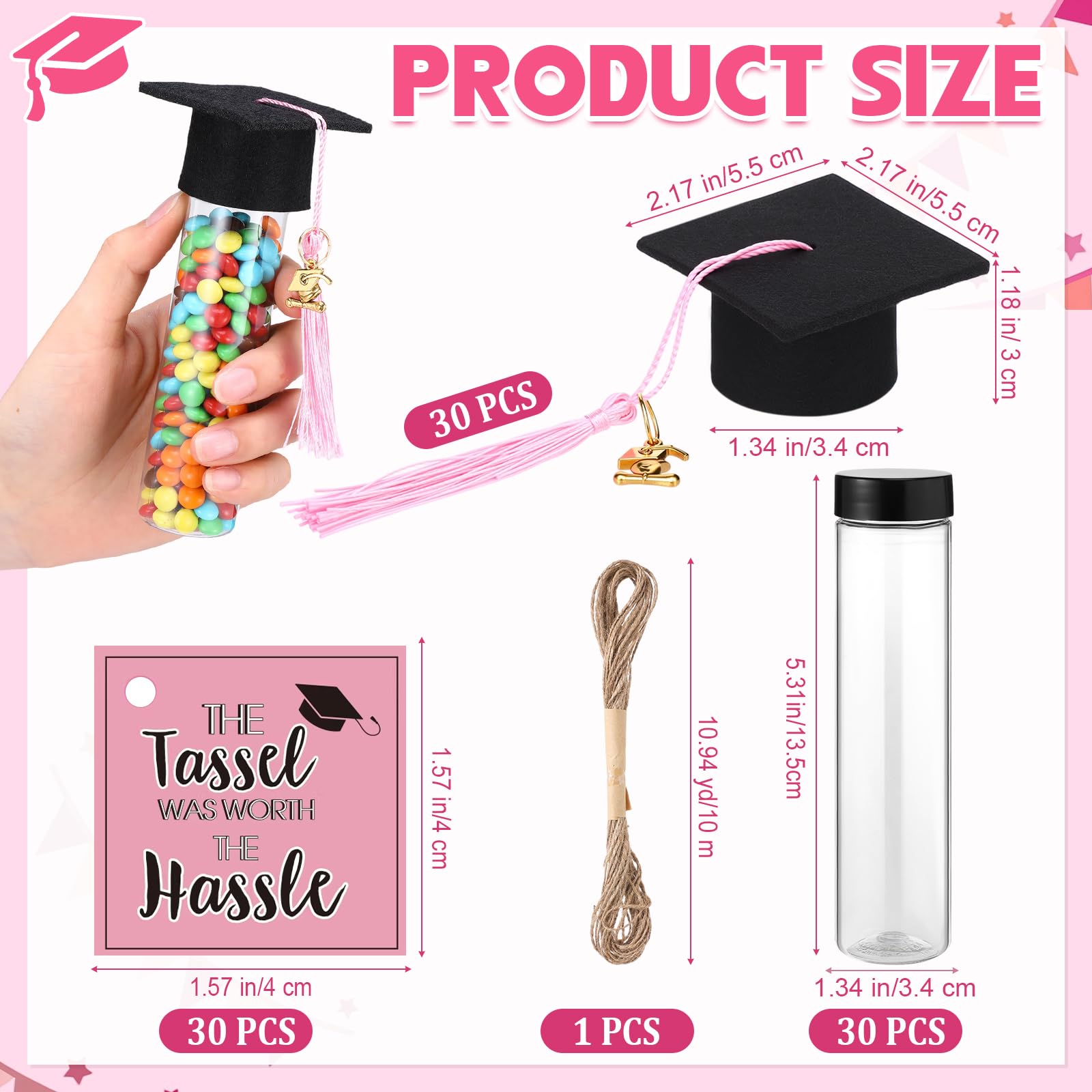 Willinglong 30 Set 2026 Graduation Candy Tubes Jars Set 100 ml Fillable Clear Plastic Gumball Container with Cap with Tassel and Cards for DIY 2026 Graduation Party Favors(Blue)
