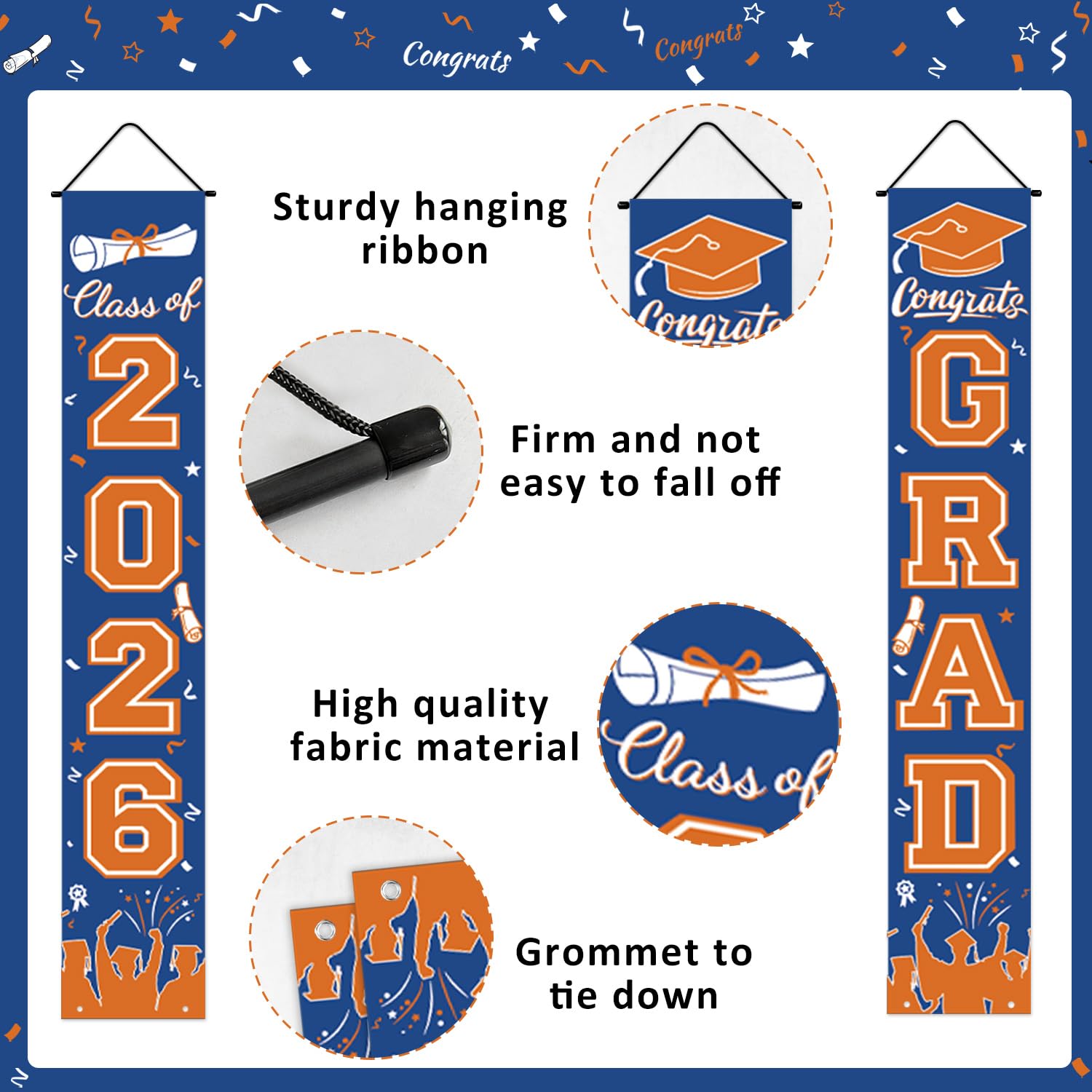 Graduation Decorations 2026 Porch Banner, Black and Gold Graduation Banner Class of 2026, Congrats Grad Decorations for Door and Porch Party Supplies