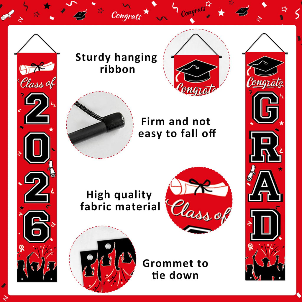 Graduation Decorations 2026 Porch Banner, Black and Gold Graduation Banner Class of 2026, Congrats Grad Decorations for Door and Porch Party Supplies