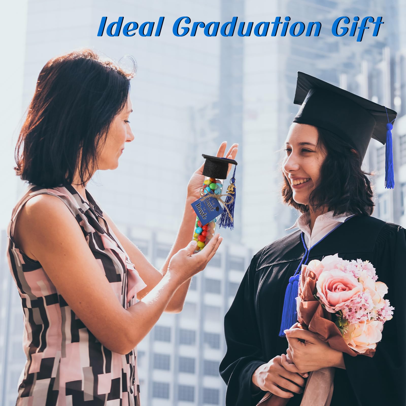 Willinglong 30 Set 2026 Graduation Candy Tubes Jars Set 100 ml Fillable Clear Plastic Gumball Container with Cap with Tassel and Cards for DIY 2026 Graduation Party Favors(Blue)