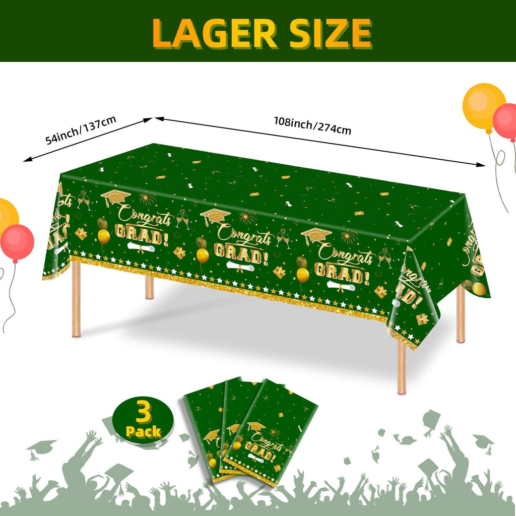 3 Pack Graduation Tablecloth Decorations,54x128inch Black Gold Congrats Grad Disposable Plastic Waterproof Rectangular Table Cloth Cover Decor for Class of 2026 College High School Party Supplies