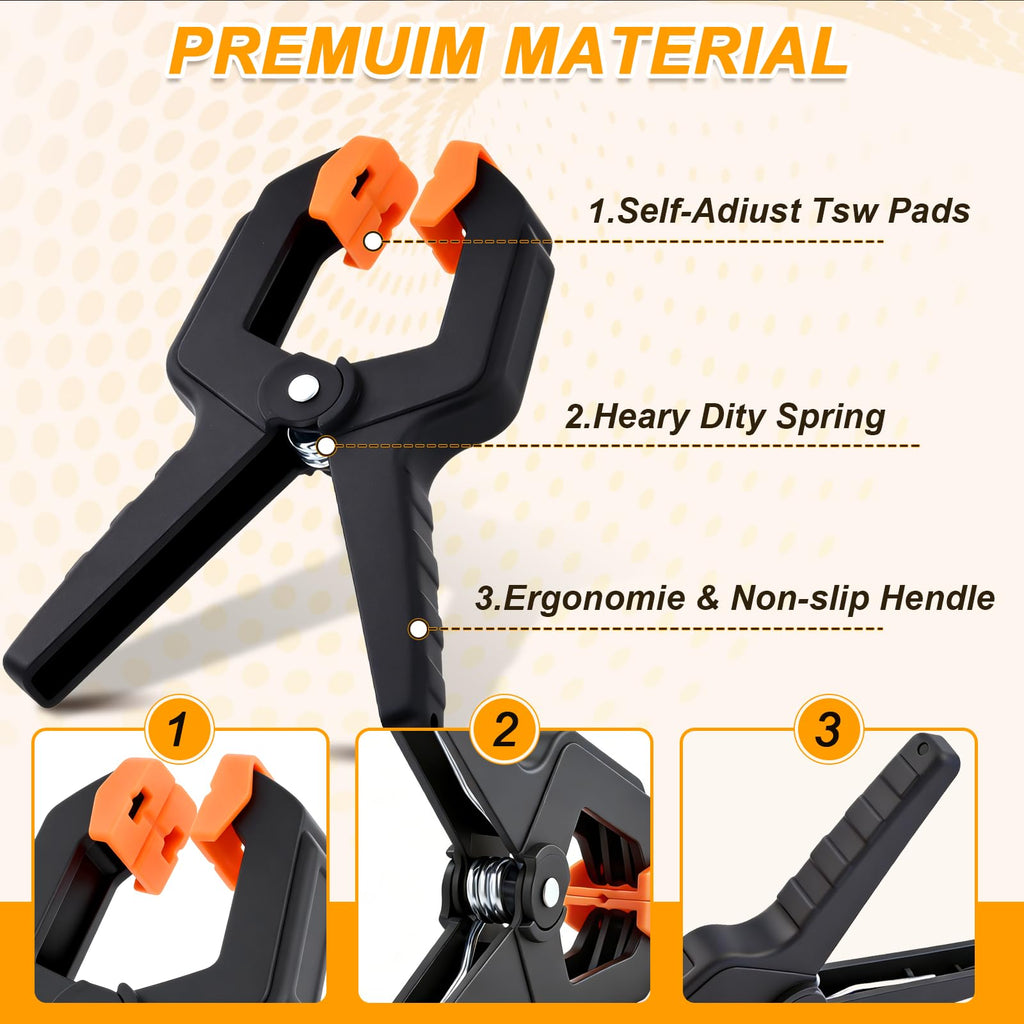 10 Pack Spring Clamps, Heavy Duty Plastic Woodworking Clamps & Multi-Use Hanging Clips for Balloon Arch Clips, Tarp Clips & Backdrop Holder, Durable Hand Tool Kit
