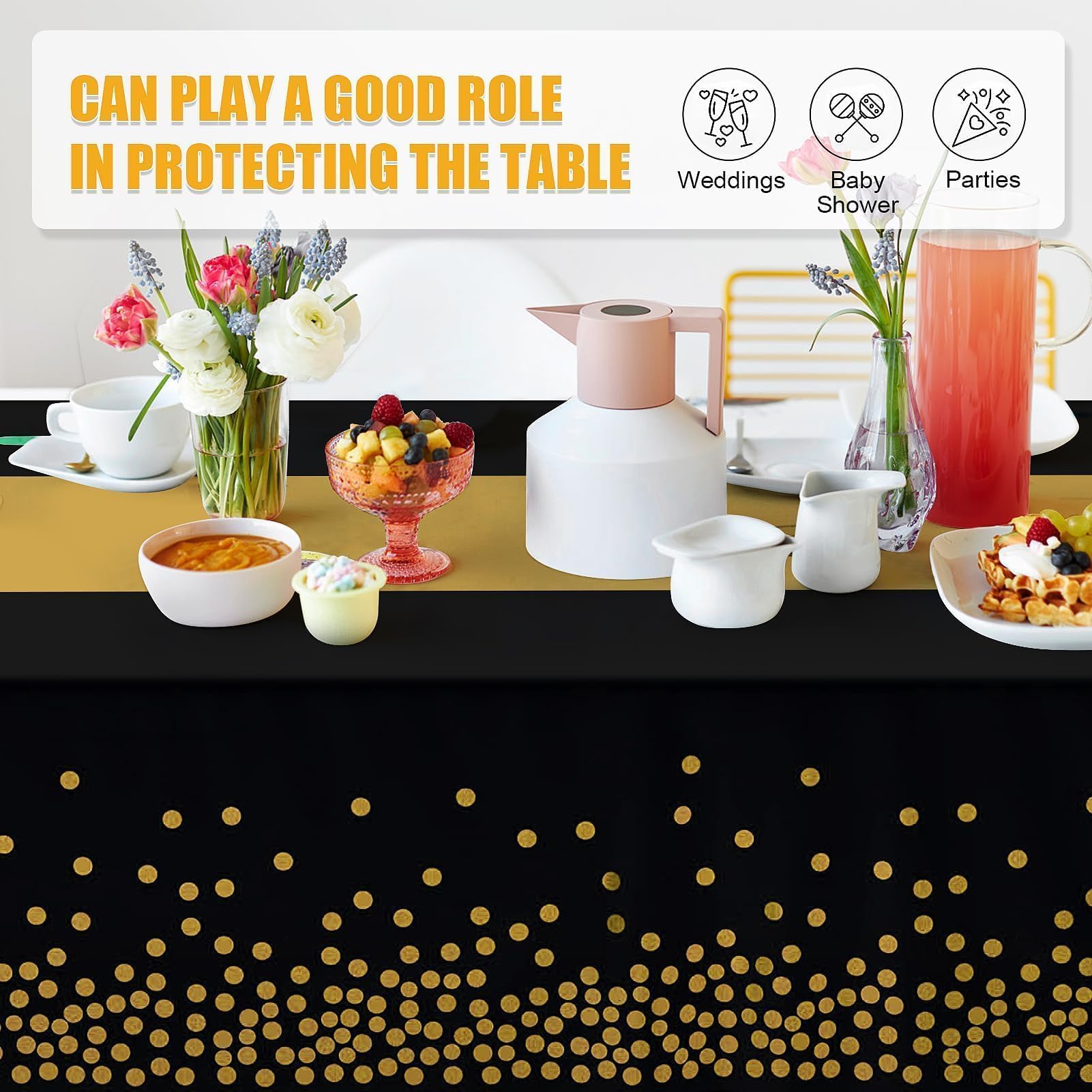 Childom 3 Pack Graduation Tablecloth,Graduation Decorations Class of 2026 Graduation Party Decorations,54"x108" Black and Gold Plastic Table Cloth Disposable for Home,School,Birthday,Wedding,Parties