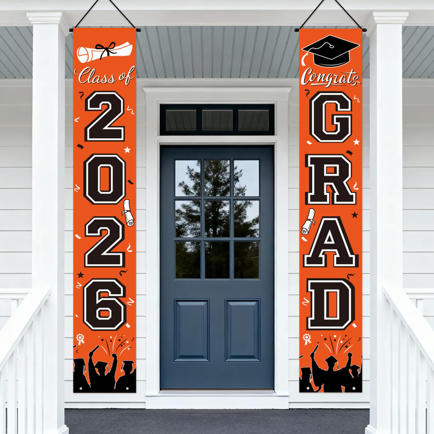Graduation Decorations 2026 Porch Banner, Black and Gold Graduation Banner Class of 2026, Congrats Grad Decorations for Door and Porch Party Supplies