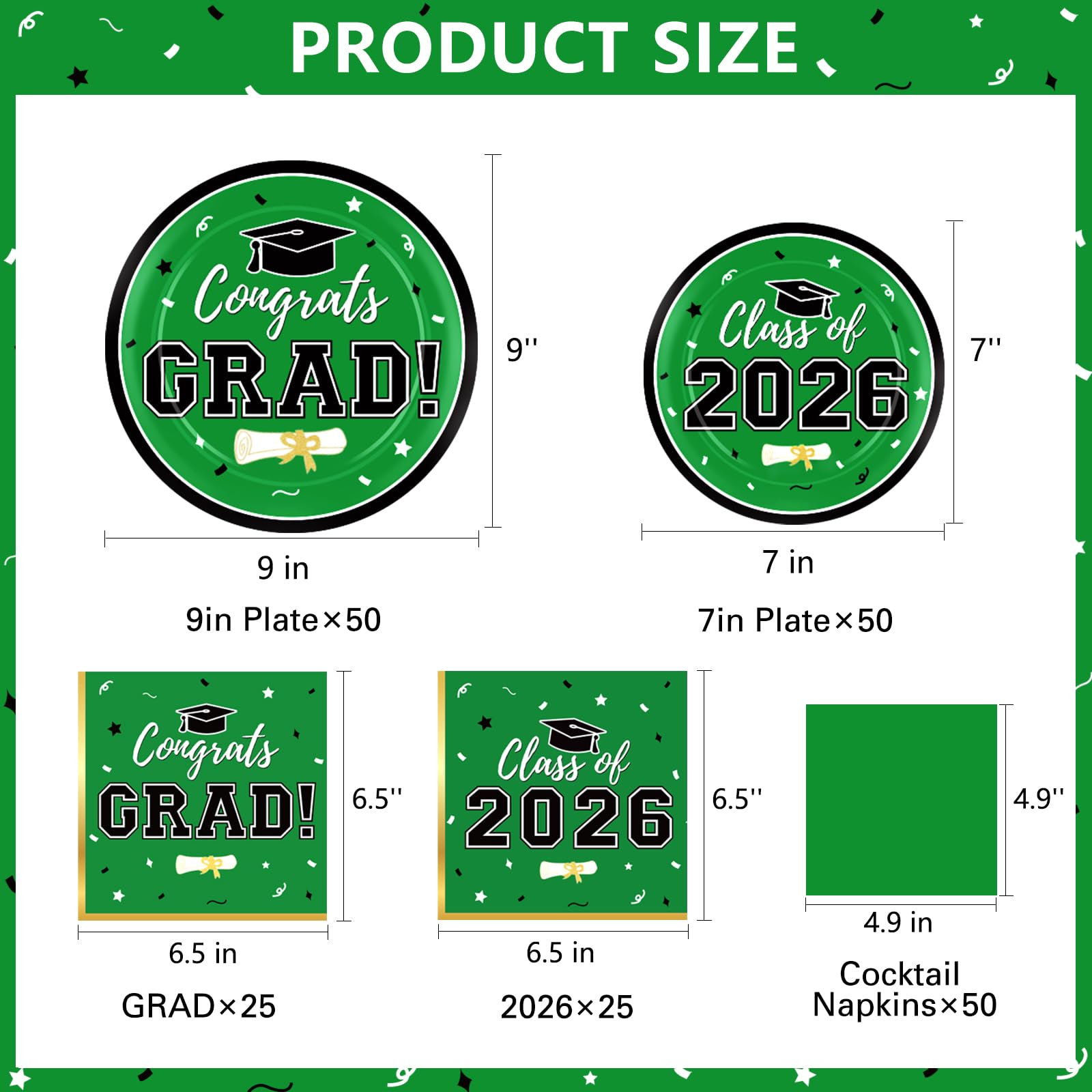 Graduation Decorations 2026 Class of 2026 Congrats Grad Disposable Paper Plates Luncheon Napkins Cocktail Napkins Black Gold Graduation Party Supplies Serve 50
