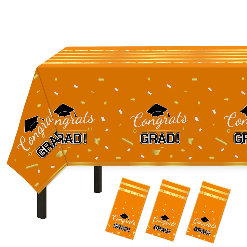 Childom 3 Pack Graduation Tablecloth,Graduation Decorations Class of 2026 Graduation Party Decorations,54"x108" Black and Gold Plastic Table Cloth Disposable for Home,School,Birthday,Wedding,Parties