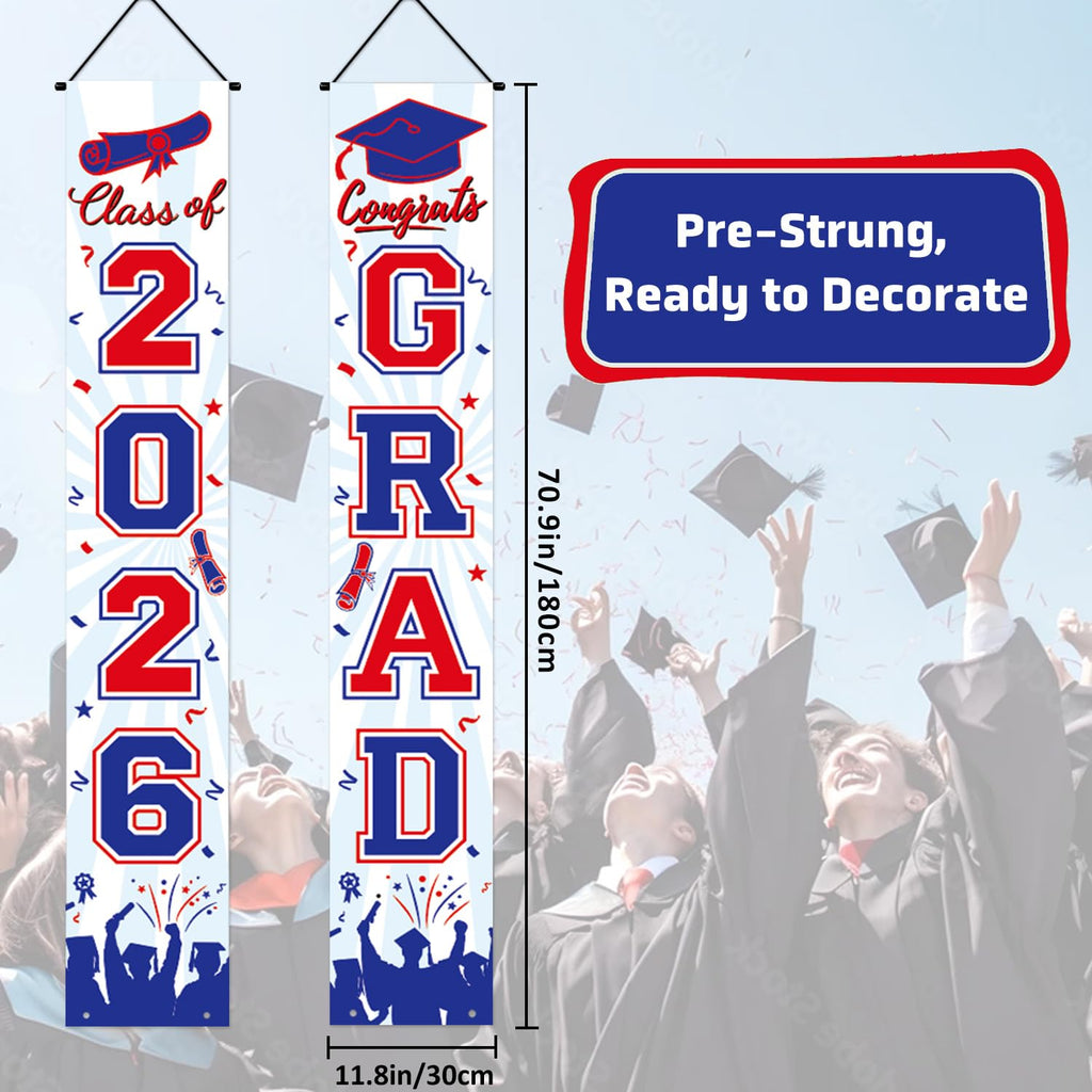 Graduation Decorations 2026 Porch Banner, Black and Gold Graduation Banner Class of 2026, Congrats Grad Decorations for Door and Porch Party Supplies