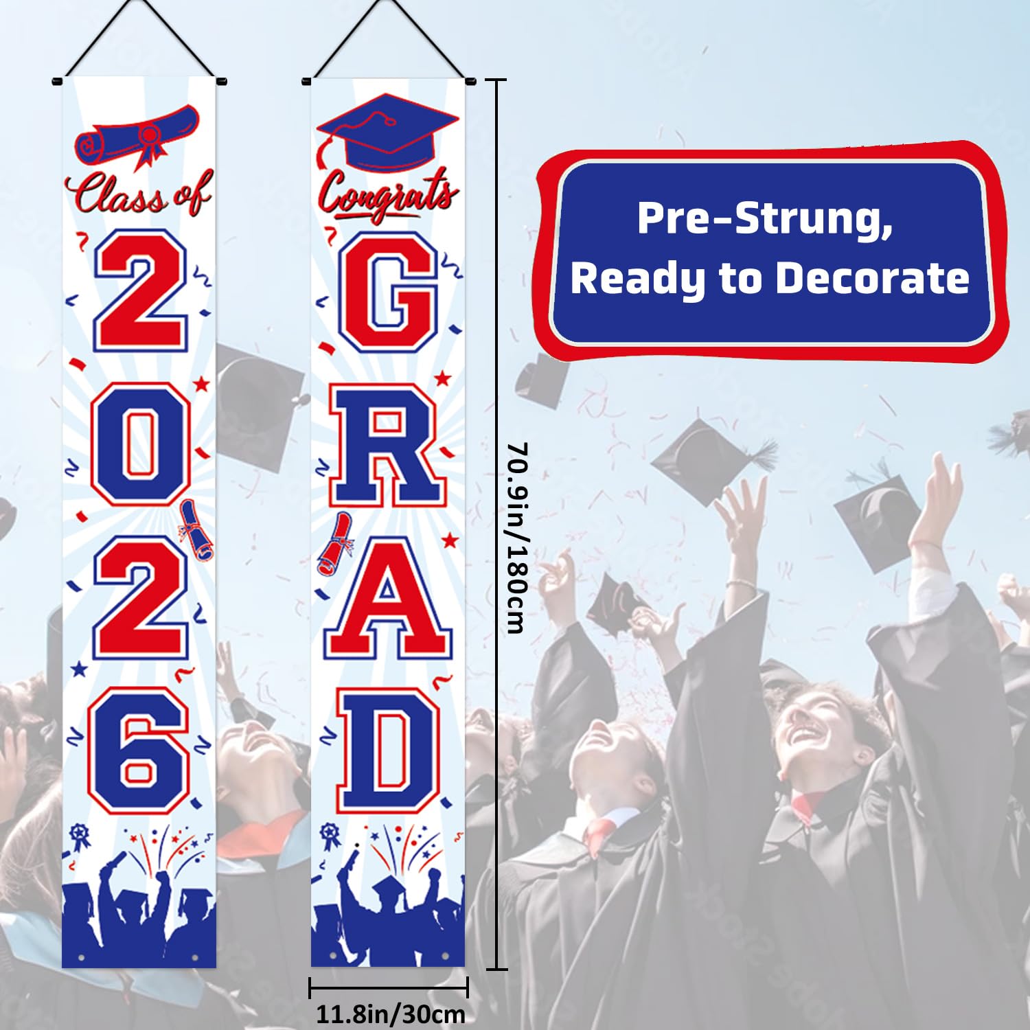 Graduation Decorations 2026 Porch Banner, Black and Gold Graduation Banner Class of 2026, Congrats Grad Decorations for Door and Porch Party Supplies