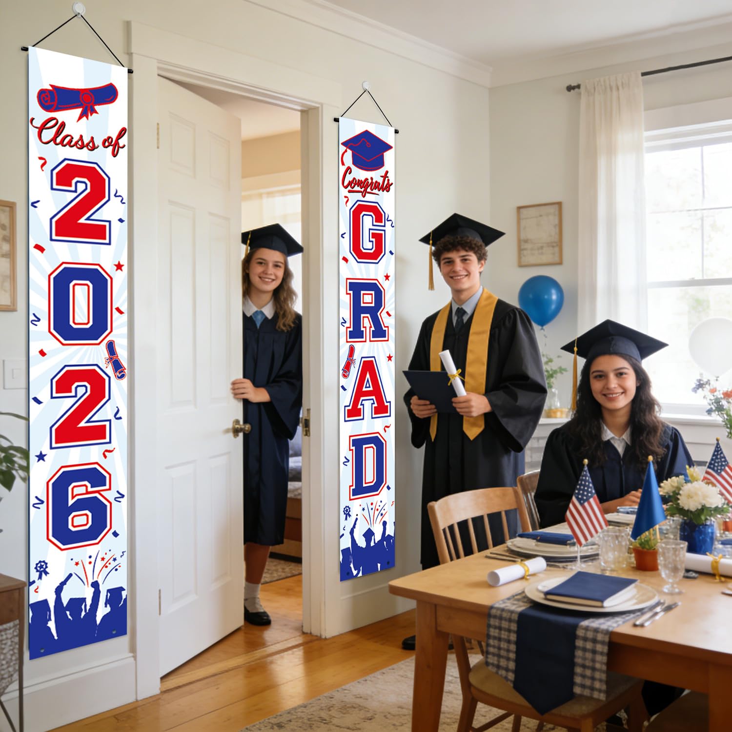 Graduation Decorations 2026 Porch Banner, Black and Gold Graduation Banner Class of 2026, Congrats Grad Decorations for Door and Porch Party Supplies