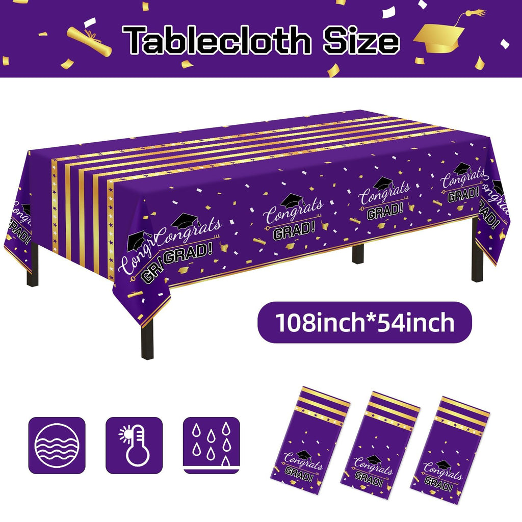 Childom 3 Pack Graduation Tablecloth,Graduation Decorations Class of 2026 Graduation Party Decorations,54"x108" Black and Gold Plastic Table Cloth Disposable for Home,School,Birthday,Wedding,Parties