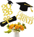 Graduation Decorations 2026, 16PCS Graduation Centerpieces for Tables, Class of 2026 Graduation Party Decorations, Gold and Black Grad Party Decors Table Toppers Sticks