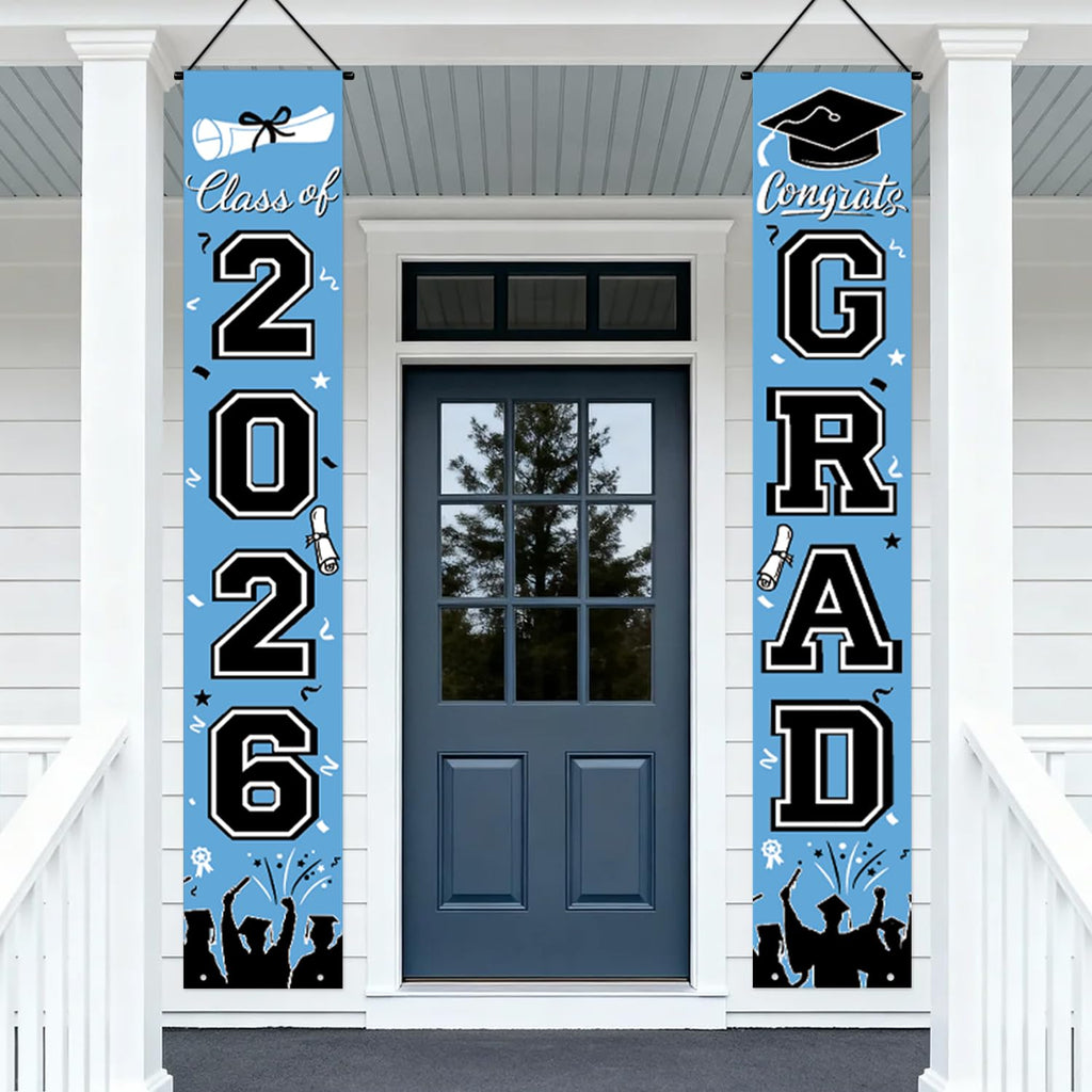 Graduation Decorations 2026 Porch Banner, Black and Gold Graduation Banner Class of 2026, Congrats Grad Decorations for Door and Porch Party Supplies