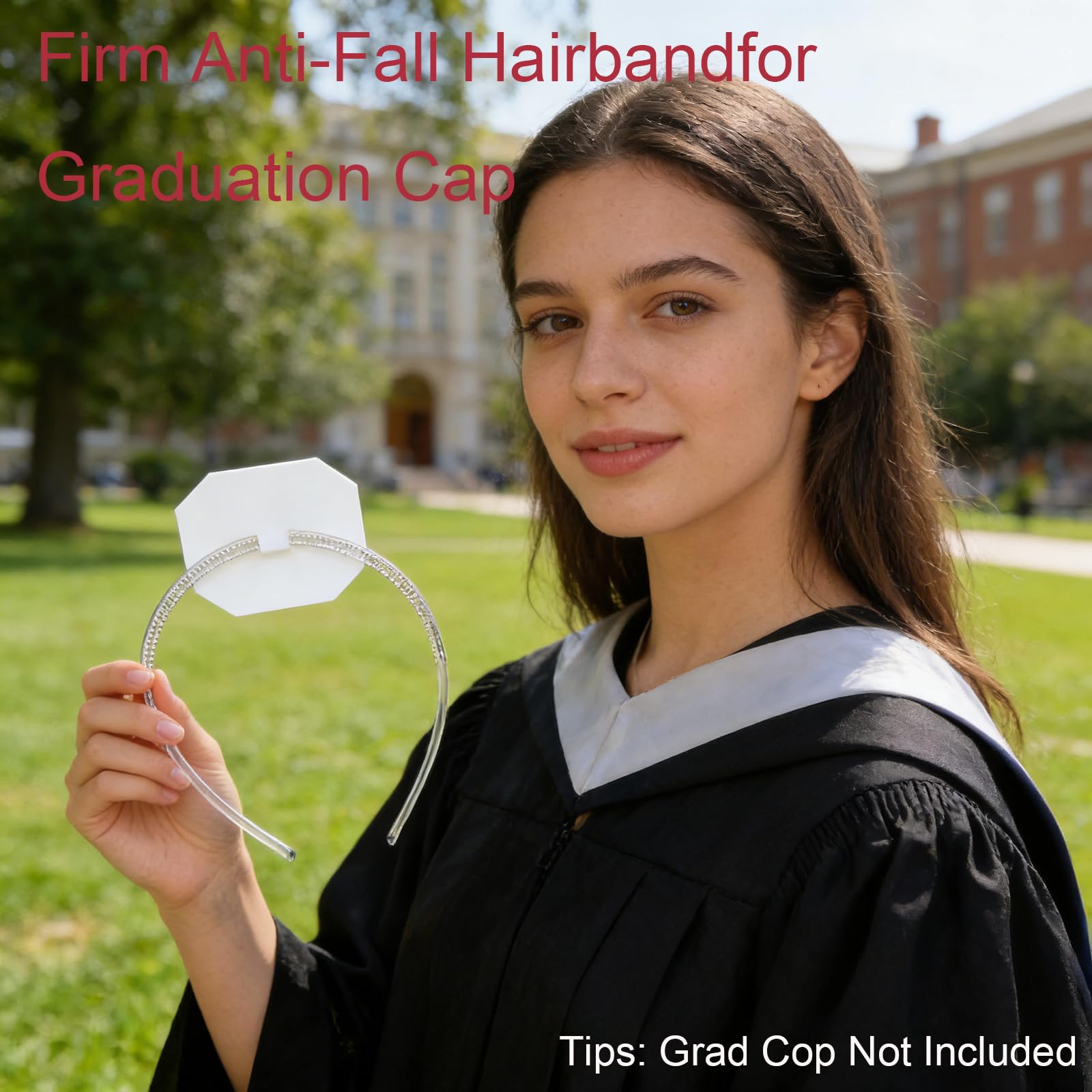 Graduation Cap Headband Insert - Adjustable & Anti-Fall Hair Band for Securing Grad Cap, Firm Hat Accessories for Graduates, Students, Women, Girls (1, Black)