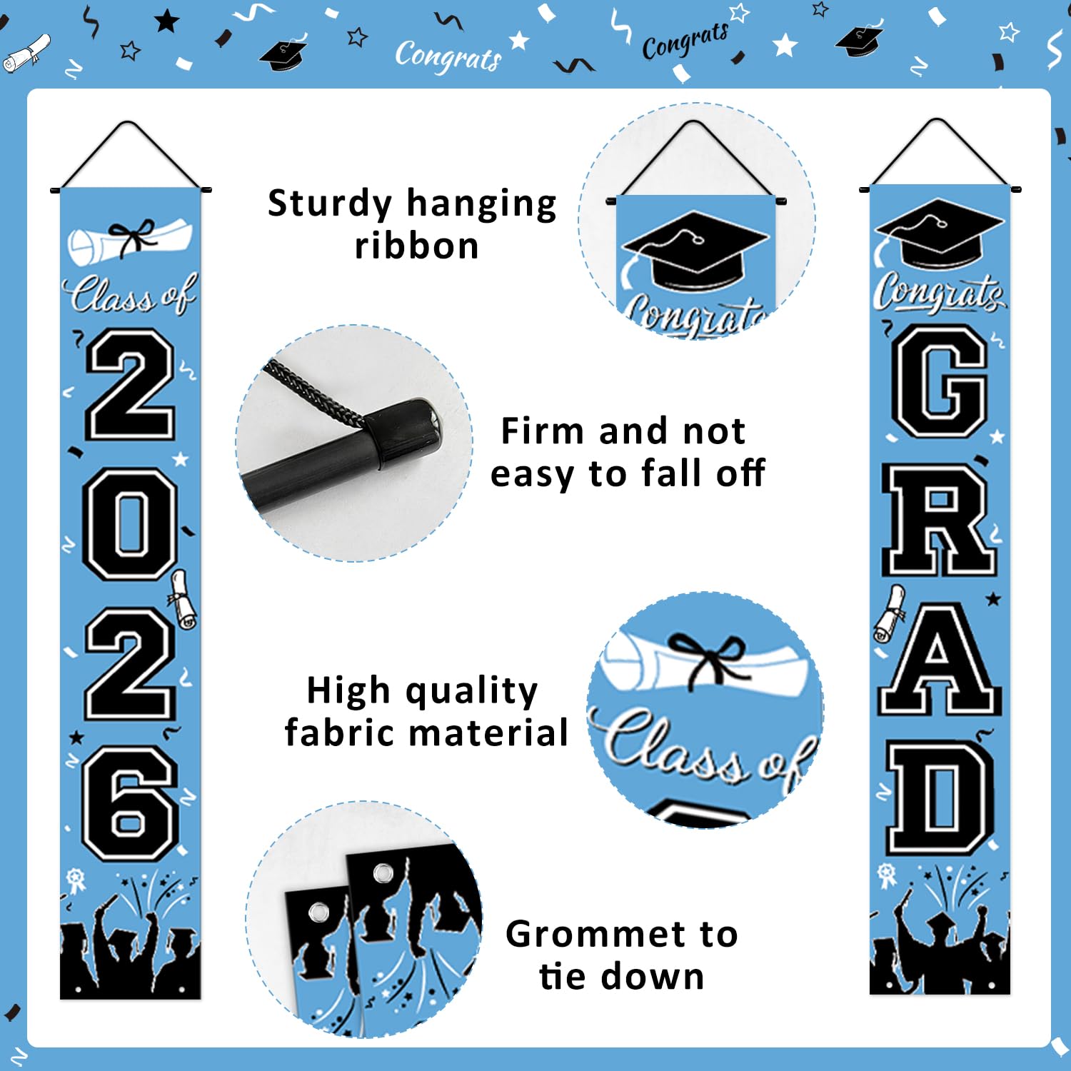 Graduation Decorations 2026 Porch Banner, Black and Gold Graduation Banner Class of 2026, Congrats Grad Decorations for Door and Porch Party Supplies