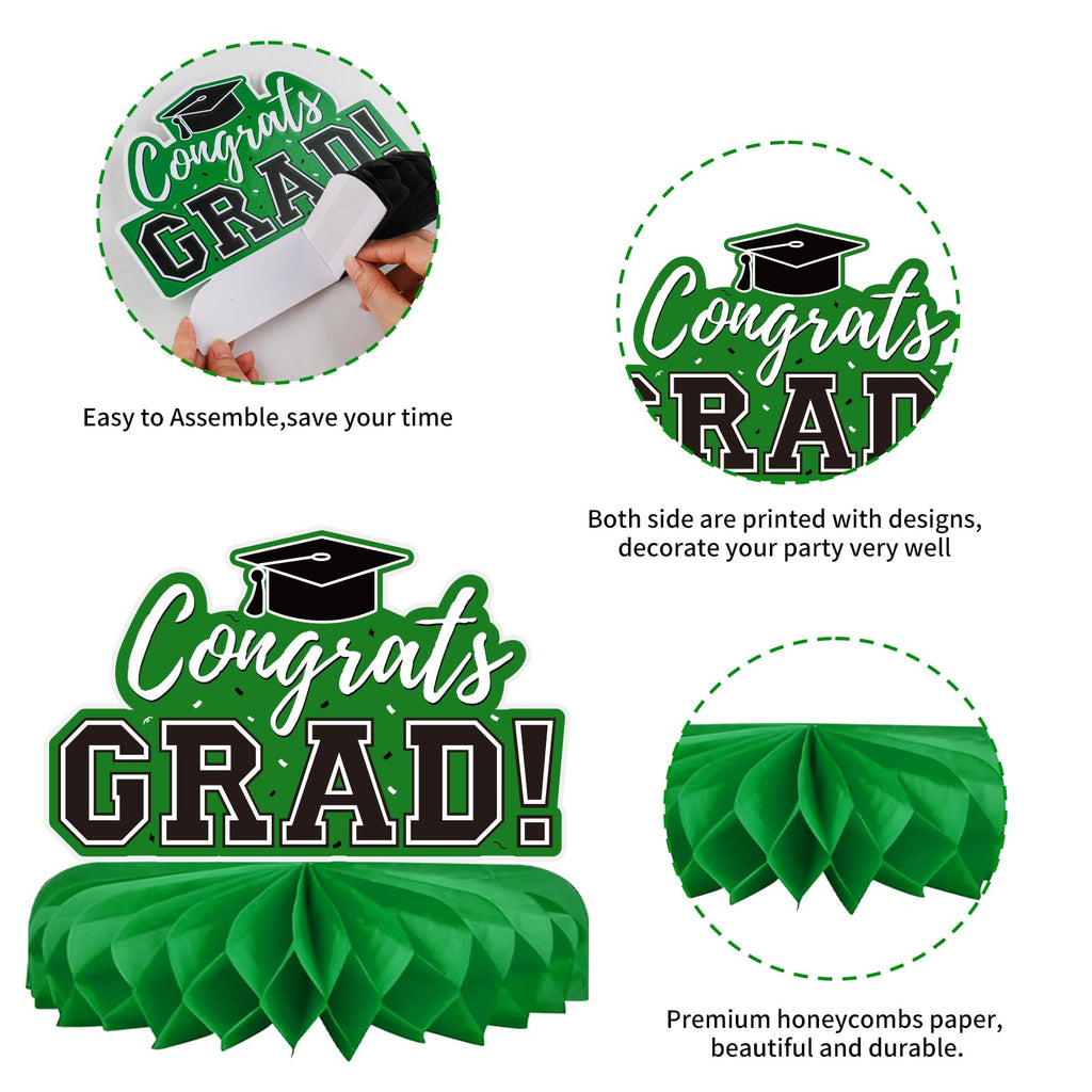 10Pcs Graduation Decorations 2026 Class of 2026 Congrats Grad Table Honeycomb Centerpieces Graduation Party Supplies for kindergarten K-12th College Any Grade Black