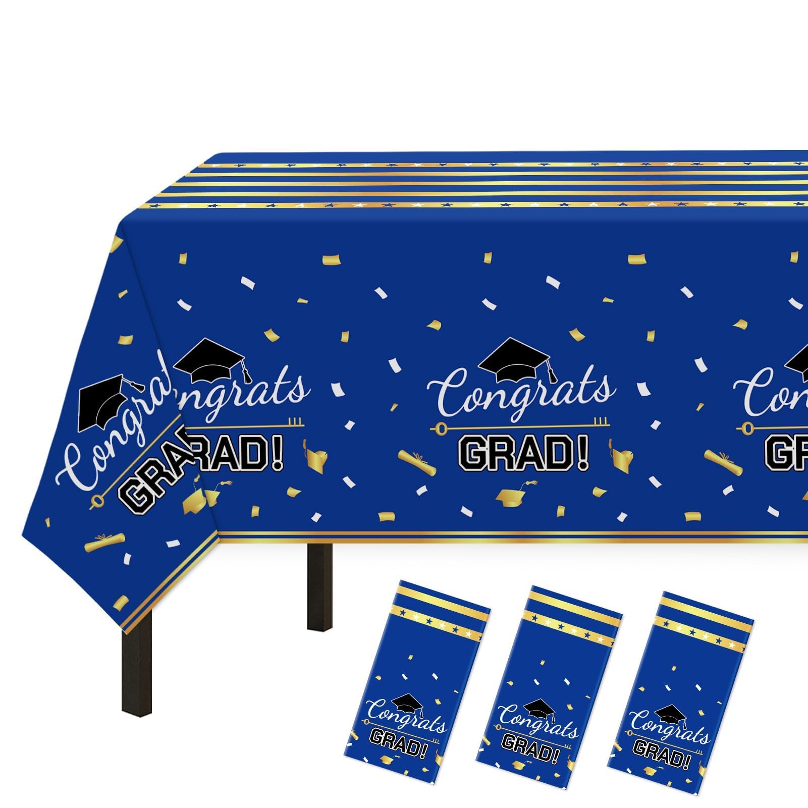 Childom 3 Pack Graduation Tablecloth,Graduation Decorations Class of 2026 Graduation Party Decorations,54"x108" Black and Gold Plastic Table Cloth Disposable for Home,School,Birthday,Wedding,Parties