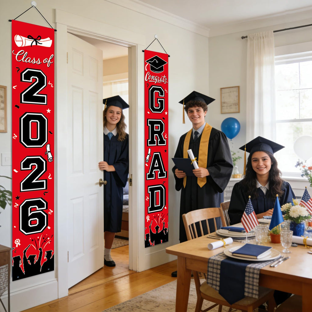 Graduation Decorations 2026 Porch Banner, Black and Gold Graduation Banner Class of 2026, Congrats Grad Decorations for Door and Porch Party Supplies