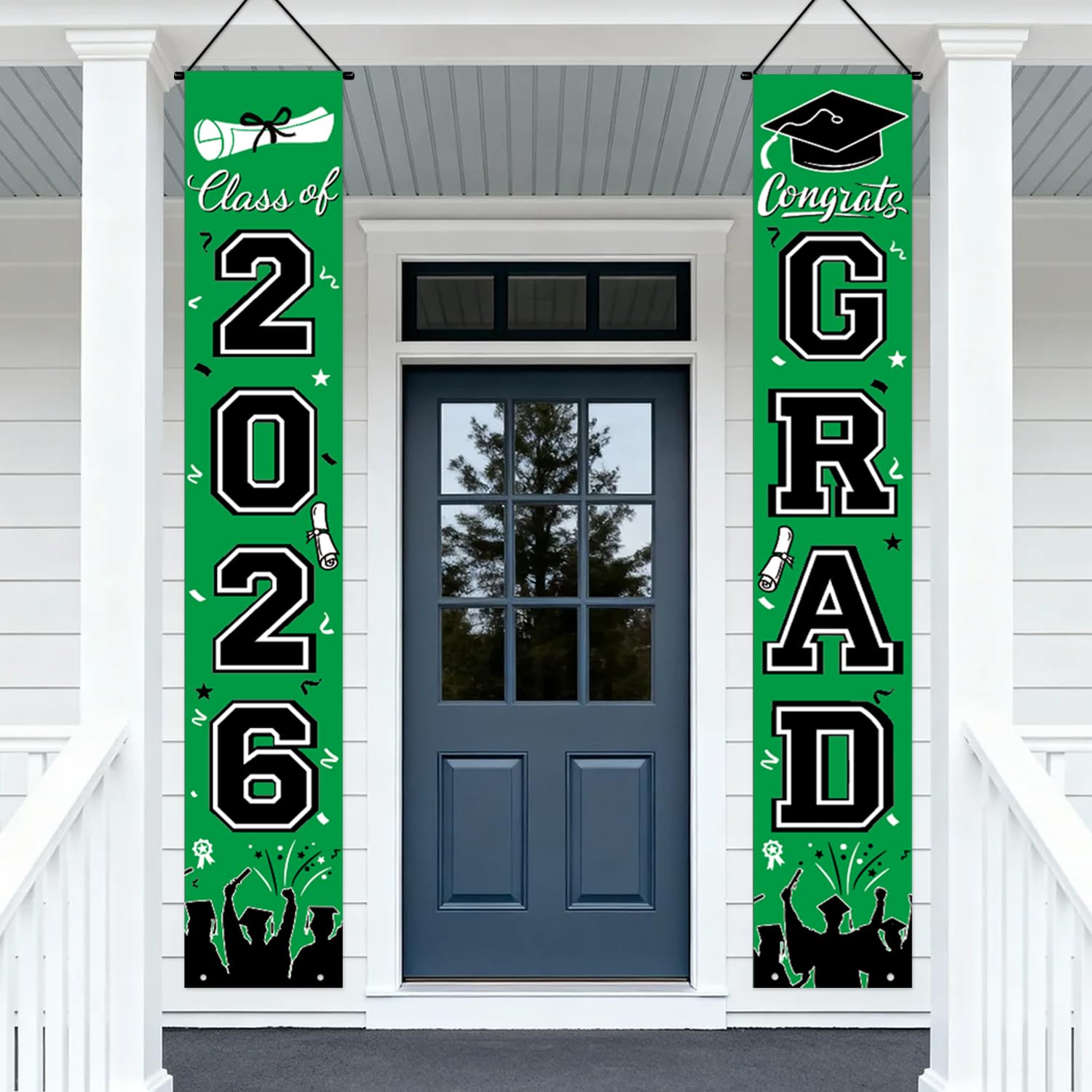 Graduation Decorations 2026 Porch Banner, Black and Gold Graduation Banner Class of 2026, Congrats Grad Decorations for Door and Porch Party Supplies