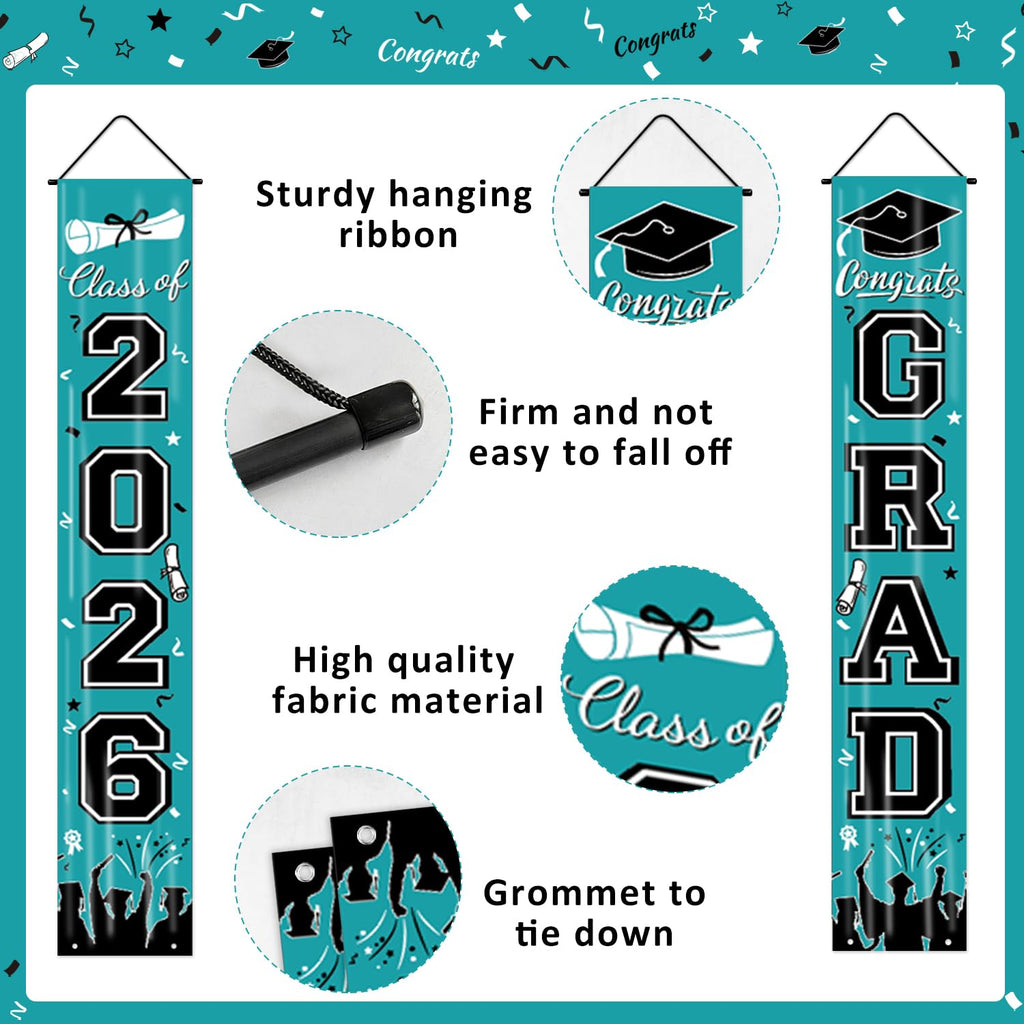 Graduation Decorations 2026 Porch Banner, Black and Gold Graduation Banner Class of 2026, Congrats Grad Decorations for Door and Porch Party Supplies