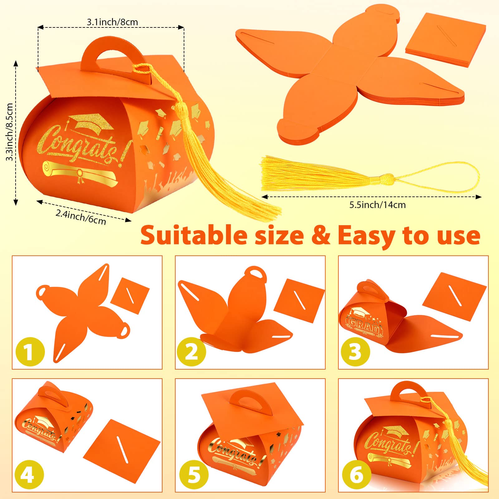 Spakon 30 Pcs Graduation Cap Gift Box Graduation Party Favors Candy Boxes Treat Box with Tassel Table Centerpieces Class of 2026 Grad Decorations(Blue, Gold)