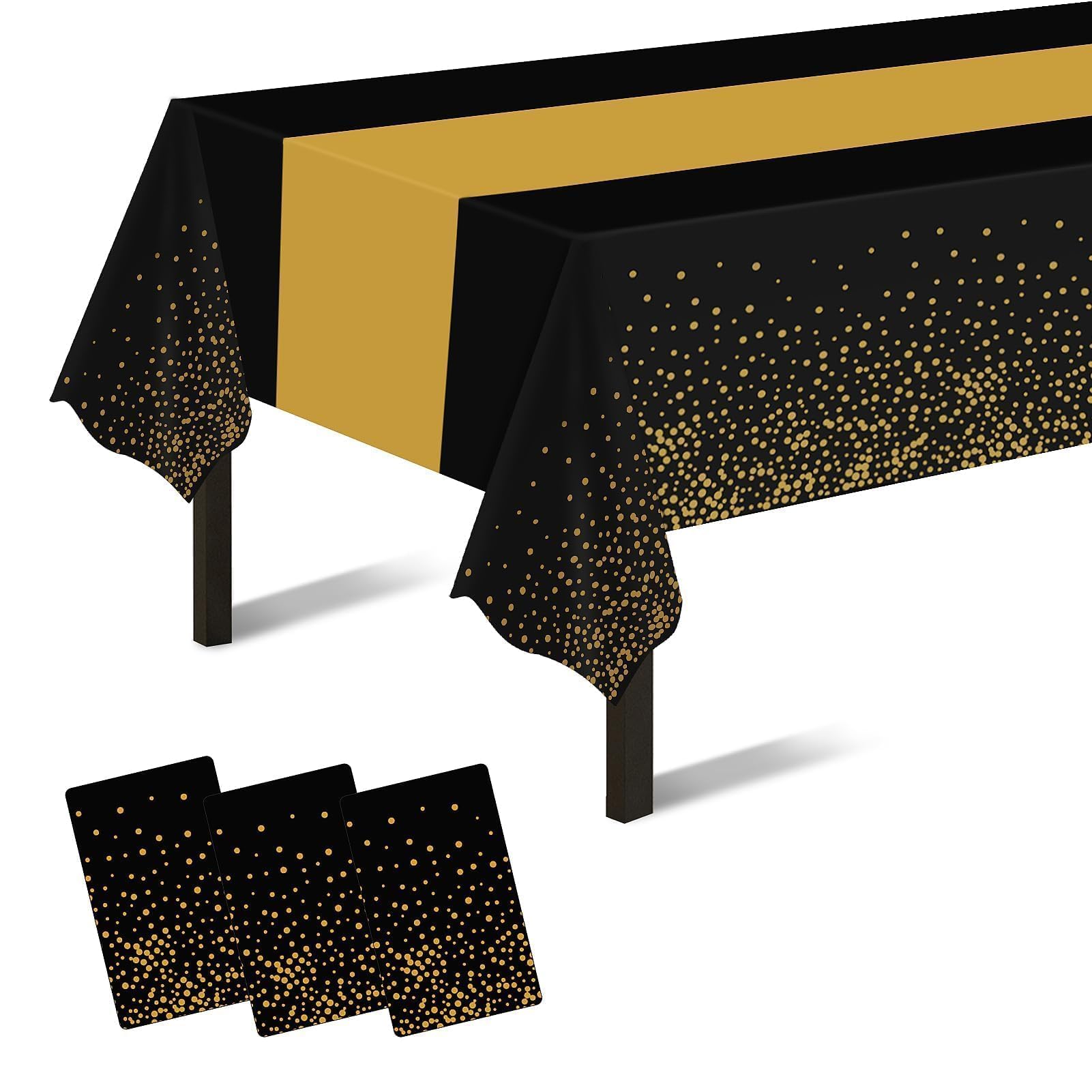 Childom 3 Pack Graduation Tablecloth,Graduation Decorations Class of 2026 Graduation Party Decorations,54"x108" Black and Gold Plastic Table Cloth Disposable for Home,School,Birthday,Wedding,Parties