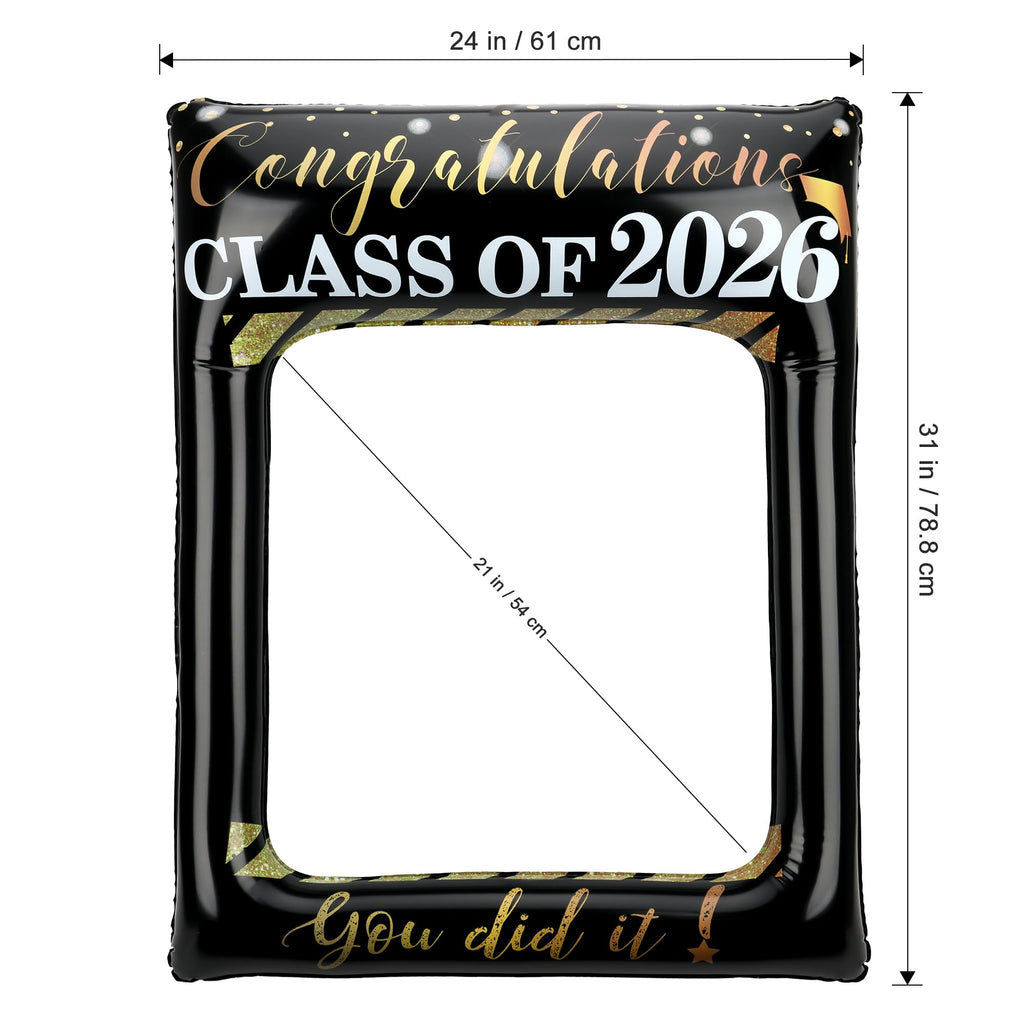 POPGIFTU Class of 2026 Graduation Photo Booth Frame, Inflatable Selfie Frame 31" x 24", Black Gold Congrats Grad Photo Booth Props for Graduation Party Decorations 2026