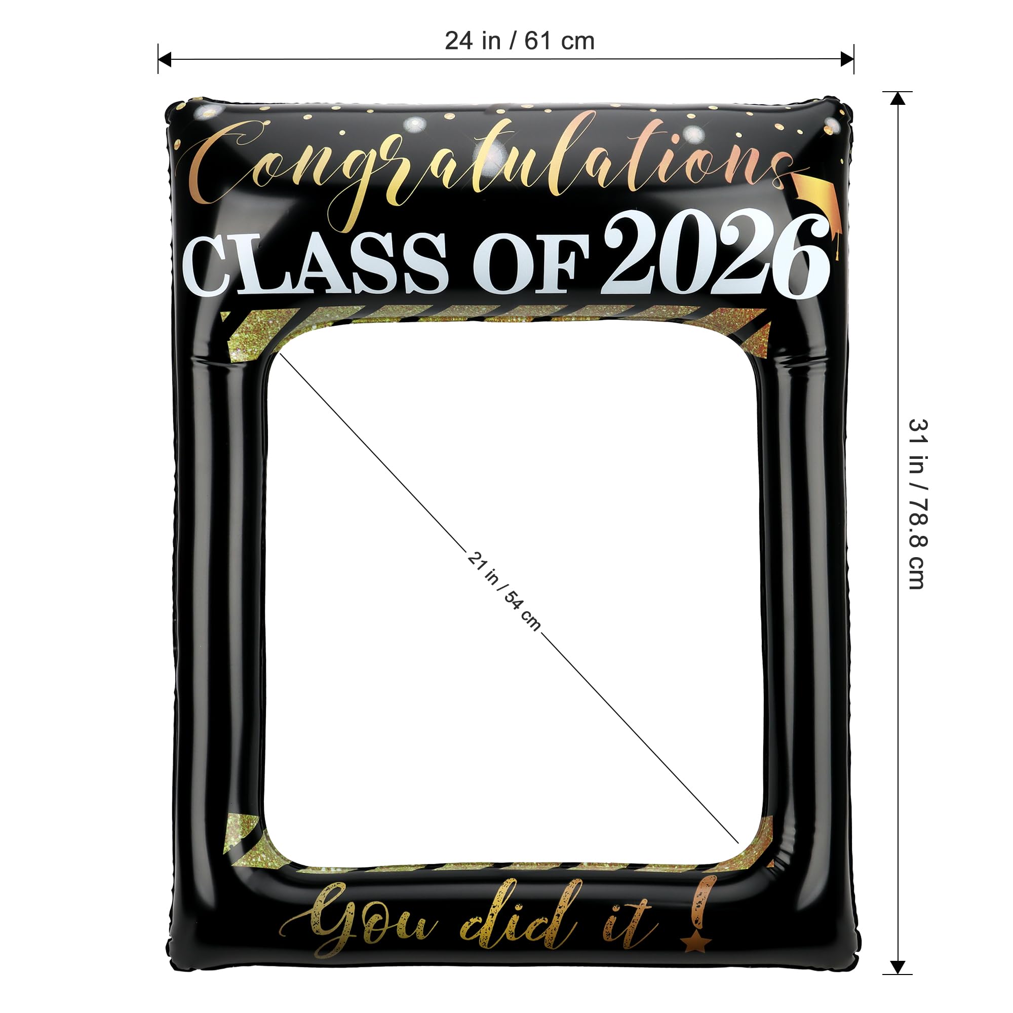 POPGIFTU Class of 2026 Graduation Photo Booth Frame, Inflatable Selfie Frame 31" x 24", Black Gold Congrats Grad Photo Booth Props for Graduation Party Decorations 2026