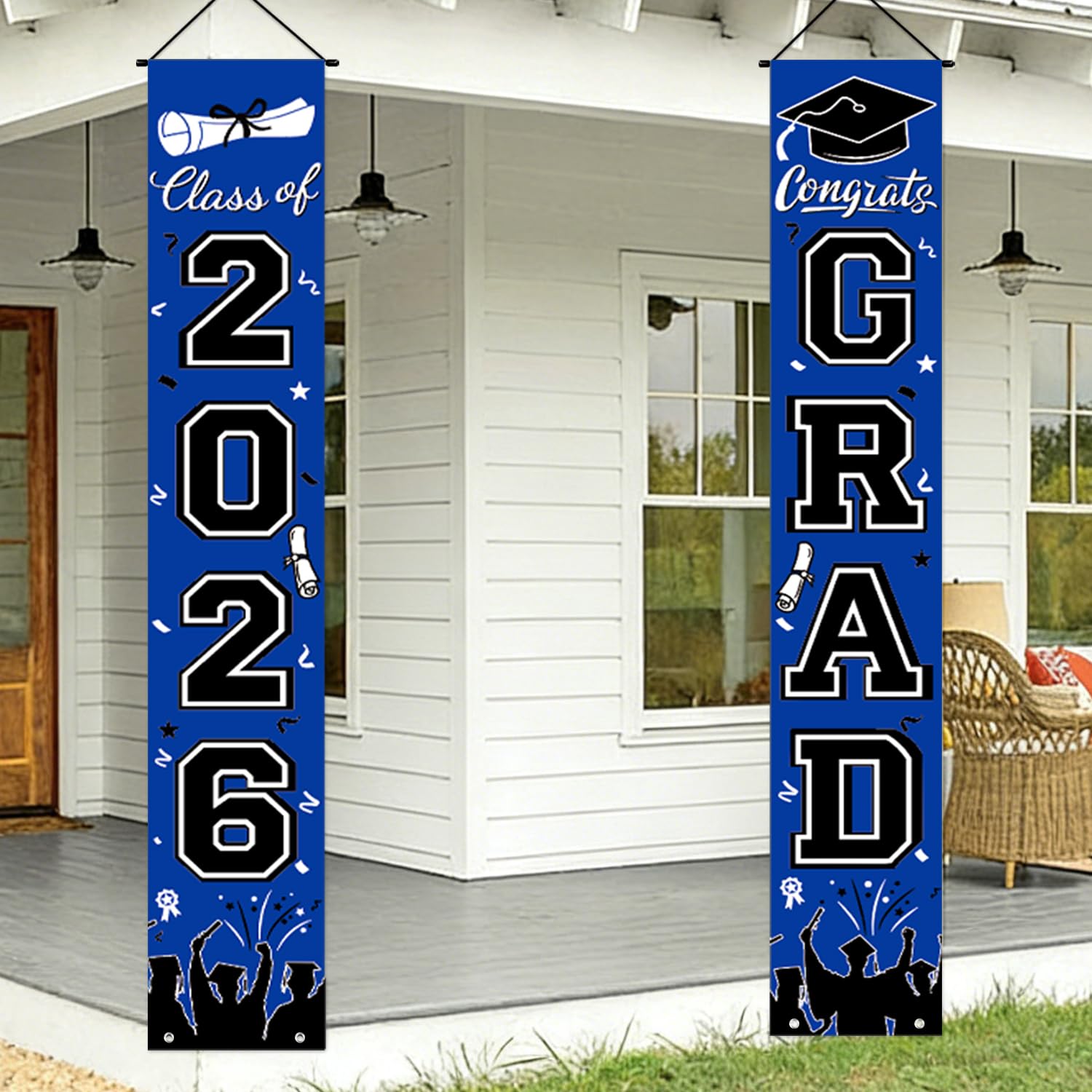 Graduation Decorations 2026 Porch Banner, Black and Gold Graduation Banner Class of 2026, Congrats Grad Decorations for Door and Porch Party Supplies