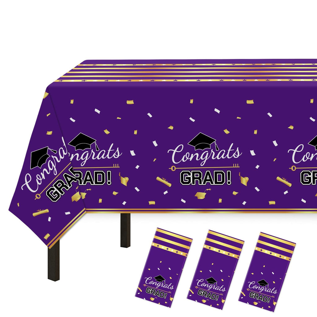 Childom 3 Pack Graduation Tablecloth,Graduation Decorations Class of 2026 Graduation Party Decorations,54"x108" Black and Gold Plastic Table Cloth Disposable for Home,School,Birthday,Wedding,Parties