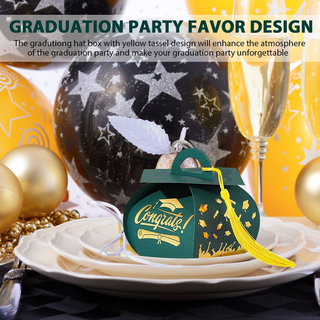 Spakon 30 Pcs Graduation Cap Gift Box Graduation Party Favors Candy Boxes Treat Box with Tassel Table Centerpieces Class of 2026 Grad Decorations(Blue, Gold)