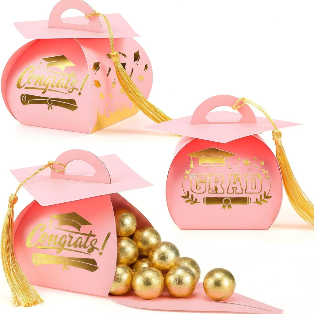 Spakon 30 Pcs Graduation Cap Gift Box Graduation Party Favors Candy Boxes Treat Box with Tassel Table Centerpieces Class of 2026 Grad Decorations(Blue, Gold)