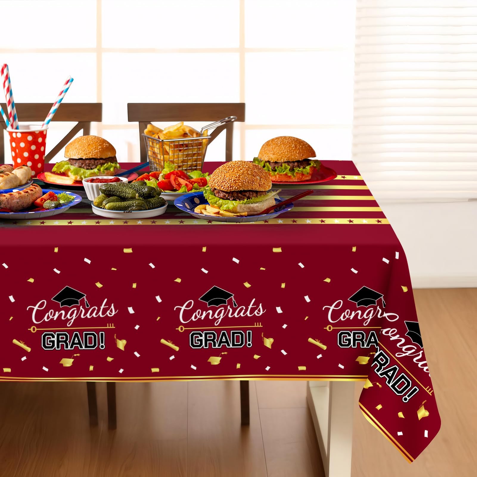Childom 3 Pack Graduation Tablecloth,Graduation Decorations Class of 2026 Graduation Party Decorations,54"x108" Black and Gold Plastic Table Cloth Disposable for Home,School,Birthday,Wedding,Parties