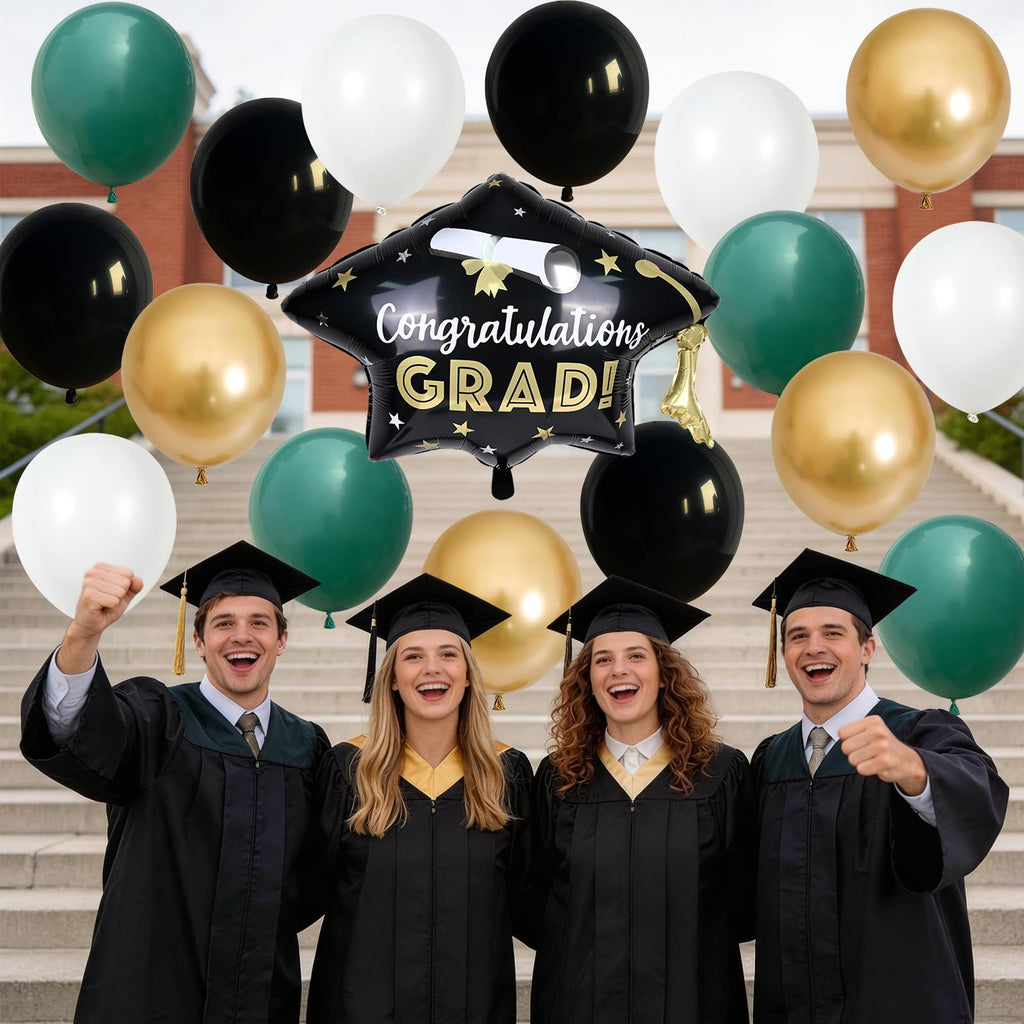 Black and Gold Balloons Graduation Balloon with Grad Foil Balloons Black White Sand Beige Gold Metallic Balloon for Grad Prom High School College Baby Shower Anniversary Birthday Party Decor