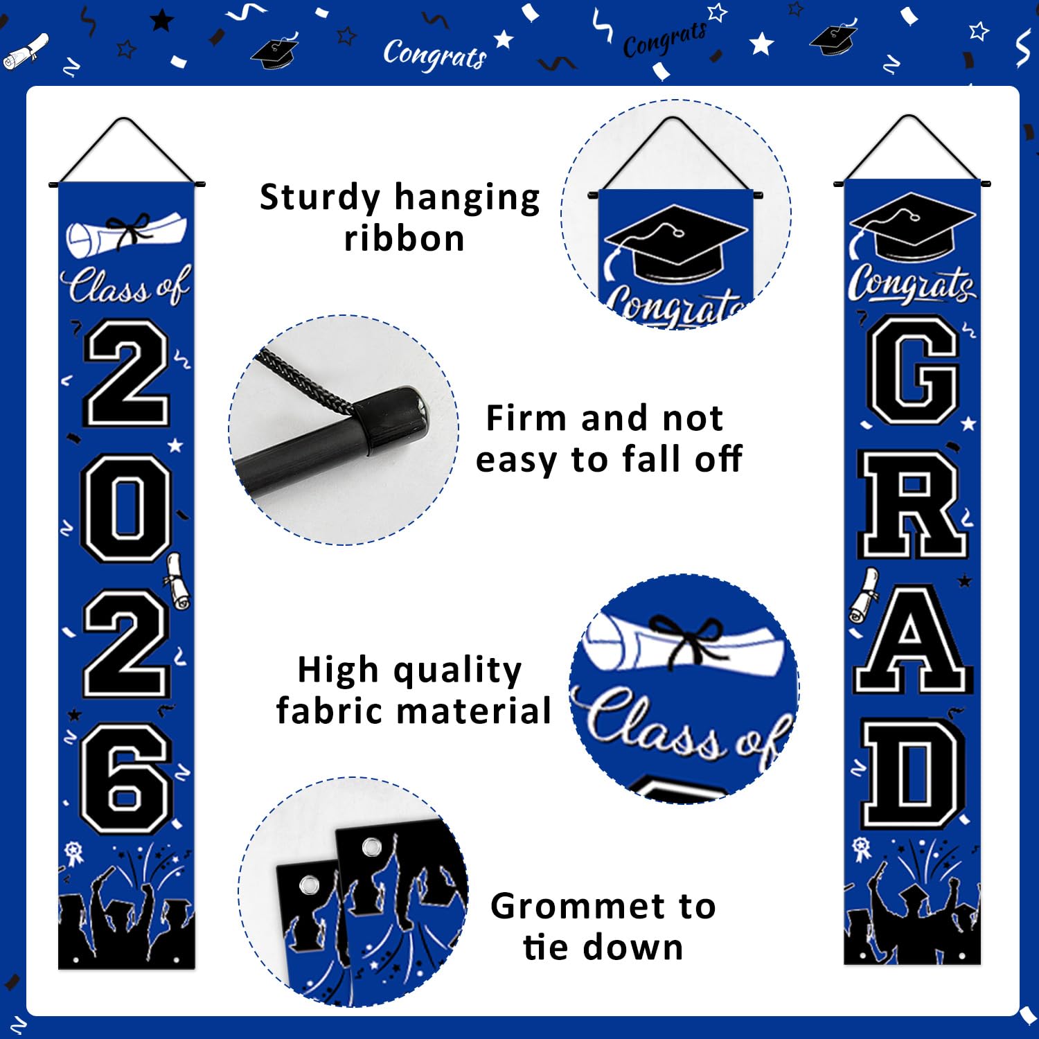 Graduation Decorations 2026 Porch Banner, Black and Gold Graduation Banner Class of 2026, Congrats Grad Decorations for Door and Porch Party Supplies