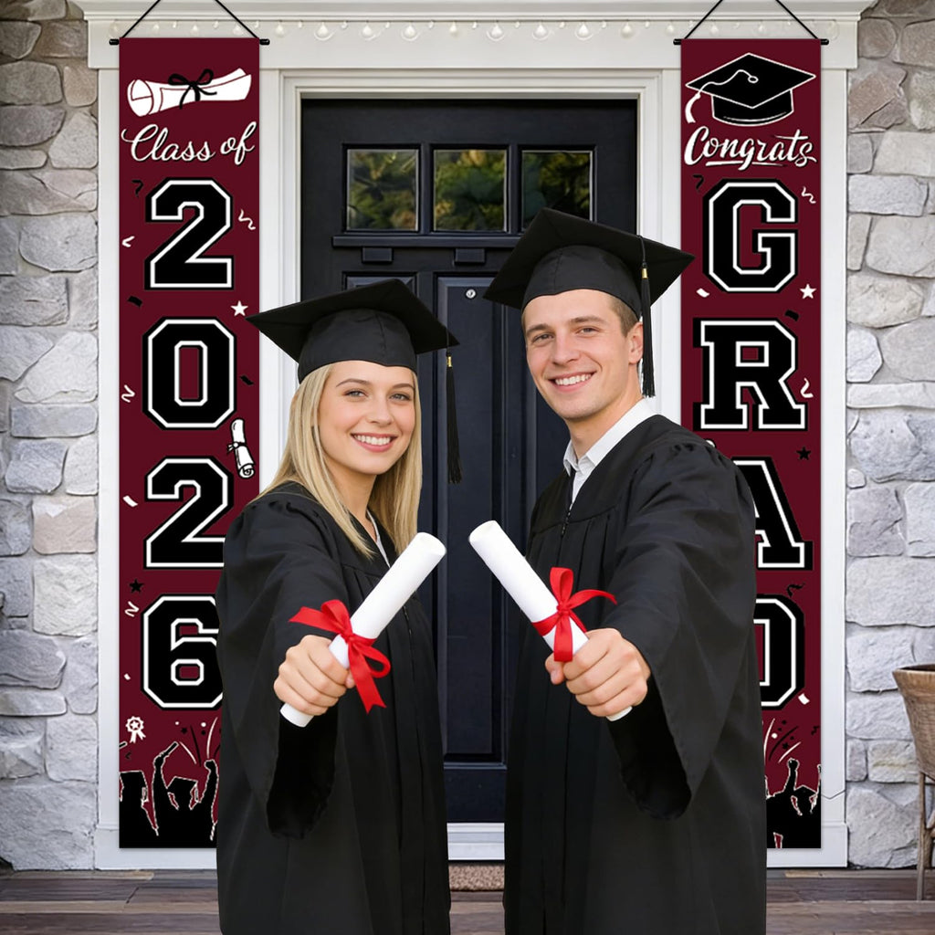 Graduation Decorations 2026 Porch Banner, Black and Gold Graduation Banner Class of 2026, Congrats Grad Decorations for Door and Porch Party Supplies