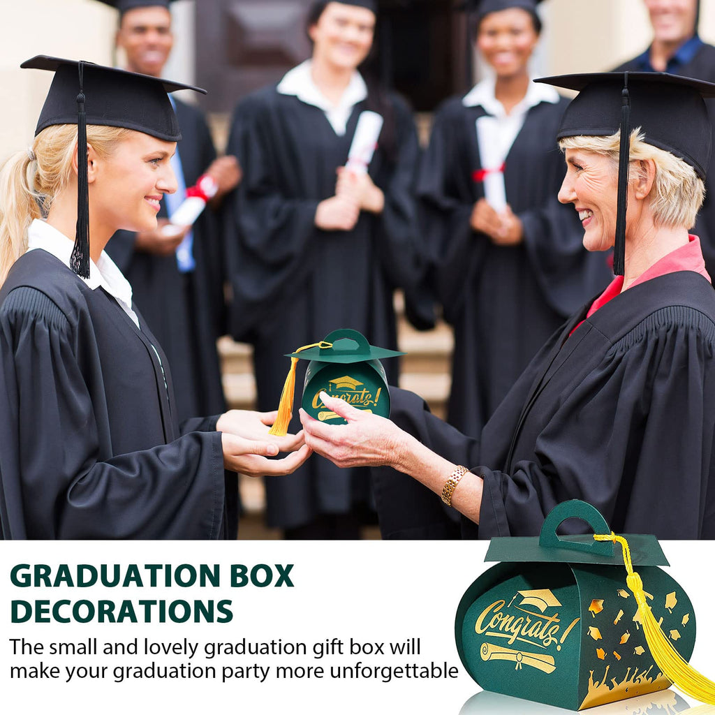 Spakon 30 Pcs Graduation Cap Gift Box Graduation Party Favors Candy Boxes Treat Box with Tassel Table Centerpieces Class of 2026 Grad Decorations(Blue, Gold)