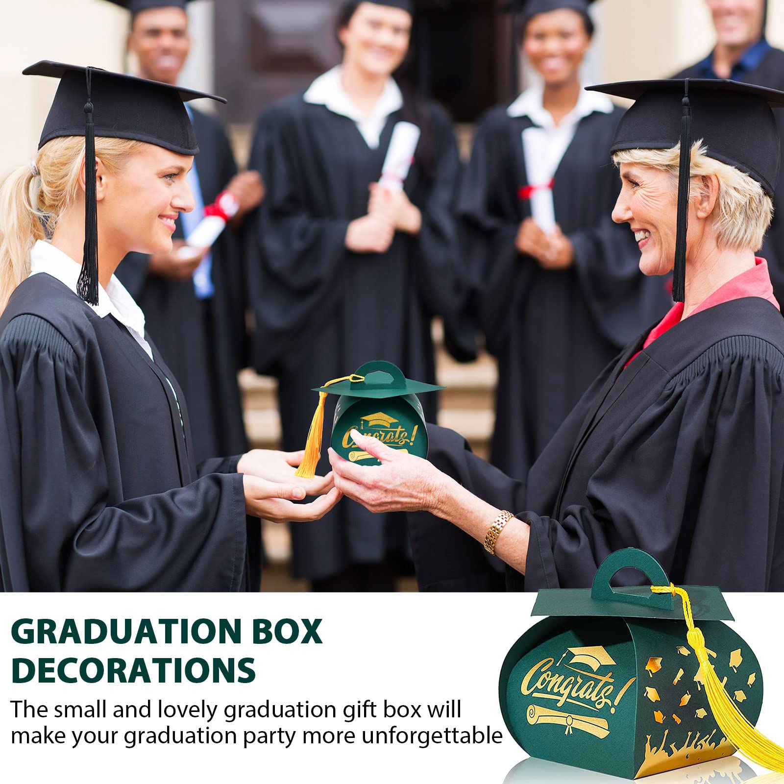 Spakon 30 Pcs Graduation Cap Gift Box Graduation Party Favors Candy Boxes Treat Box with Tassel Table Centerpieces Class of 2026 Grad Decorations(Blue, Gold)
