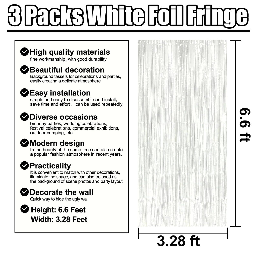 3 Pack Black Gold Silver Foil Fringe Curtain Backdrop, 3.28Ft x6.6Ft Metallic Tinsel Foil Fringe Streamer Curtains for Photo Booth, Halloween, Christmas Day, Wedding, New Year Party Decoration
