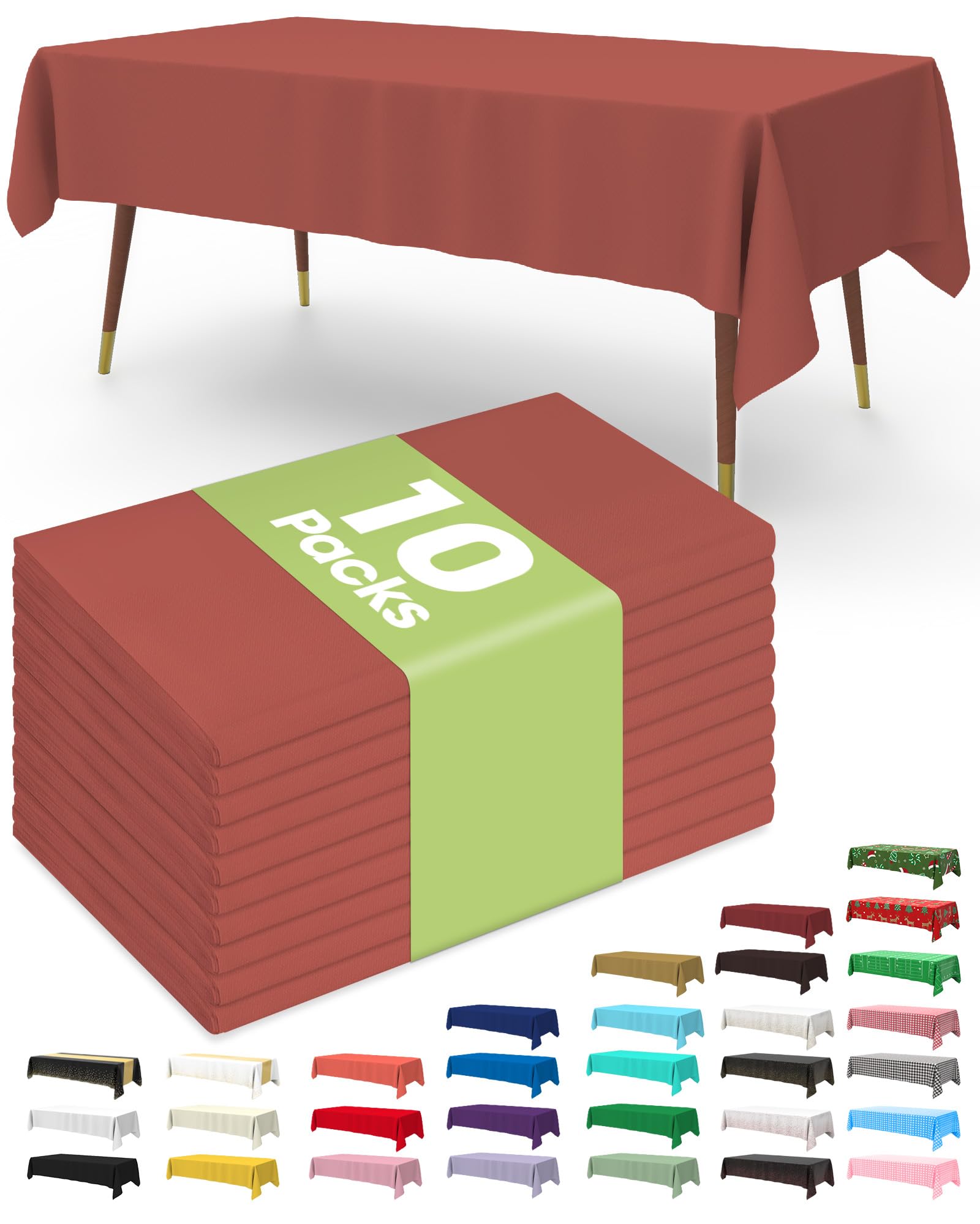 Pureegg Plastic Table Cloth 10 Pack, 54 x 108 Inch Disposable Table Cloths for Party, Picnic and Wedding, Rectangle, White