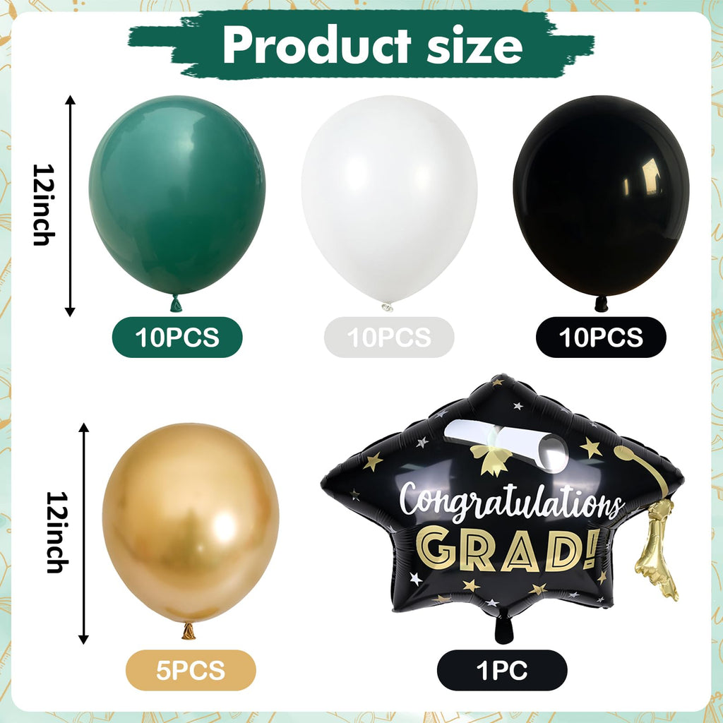 Black and Gold Balloons Graduation Balloon with Grad Foil Balloons Black White Sand Beige Gold Metallic Balloon for Grad Prom High School College Baby Shower Anniversary Birthday Party Decor