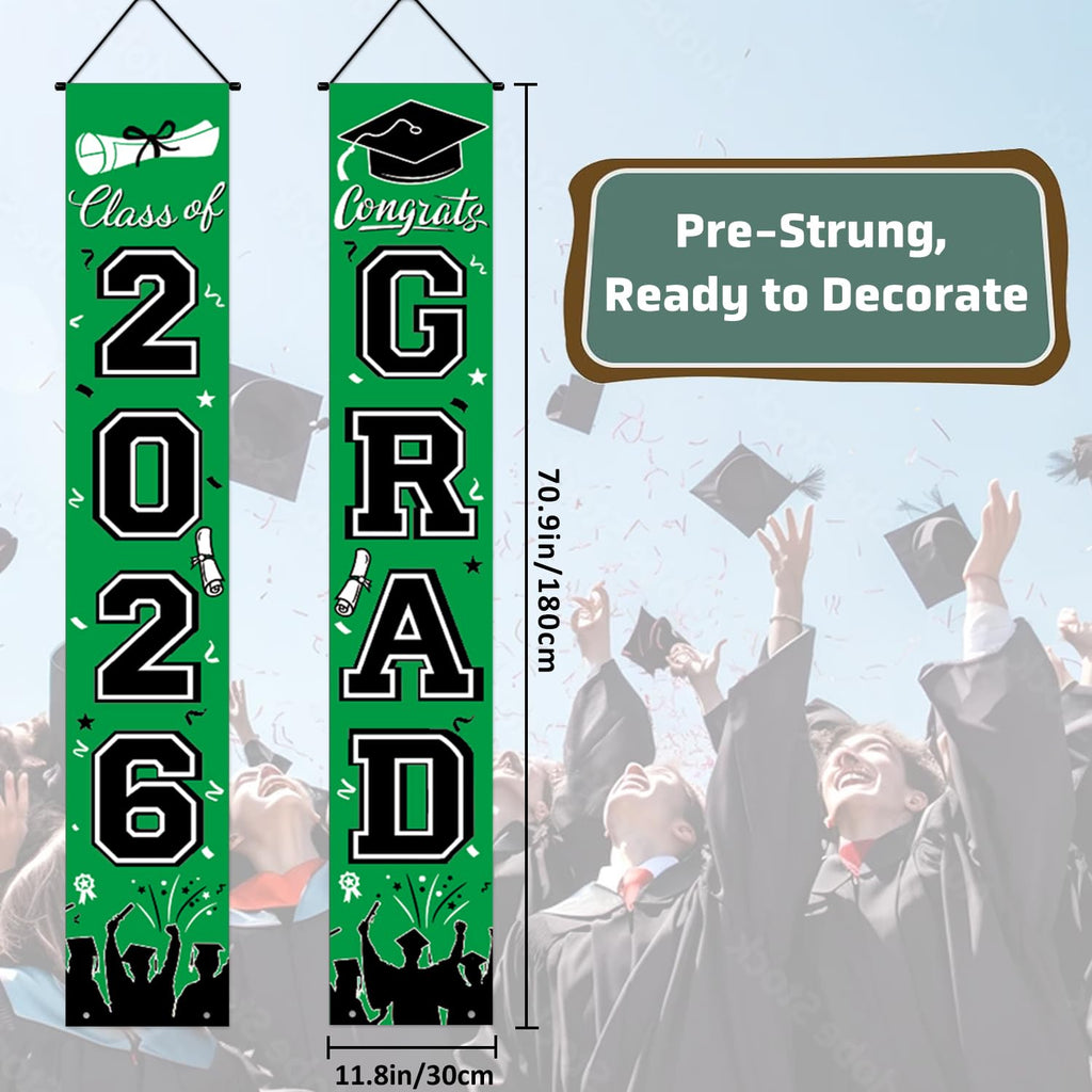 Graduation Decorations 2026 Porch Banner, Black and Gold Graduation Banner Class of 2026, Congrats Grad Decorations for Door and Porch Party Supplies