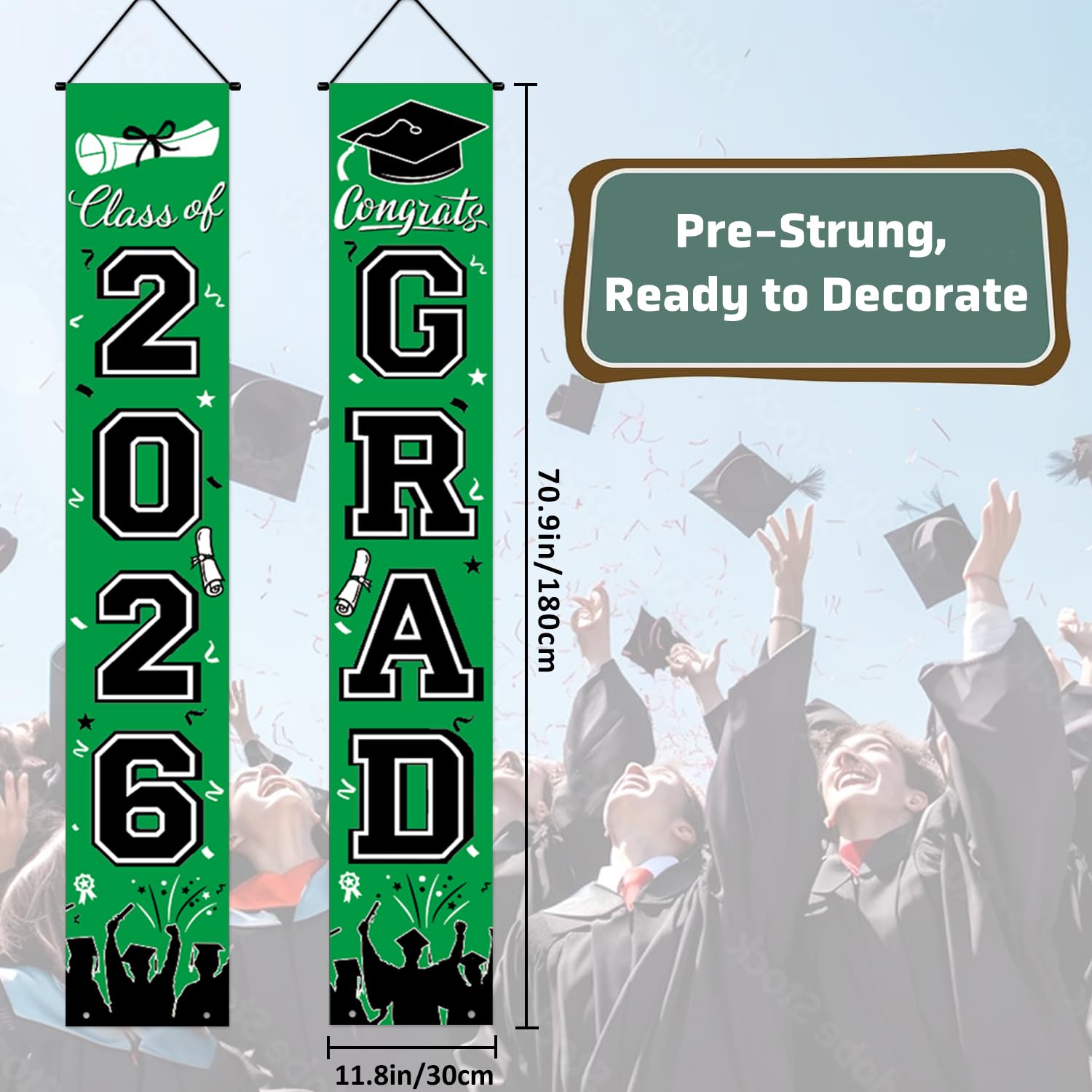 Graduation Decorations 2026 Porch Banner, Black and Gold Graduation Banner Class of 2026, Congrats Grad Decorations for Door and Porch Party Supplies
